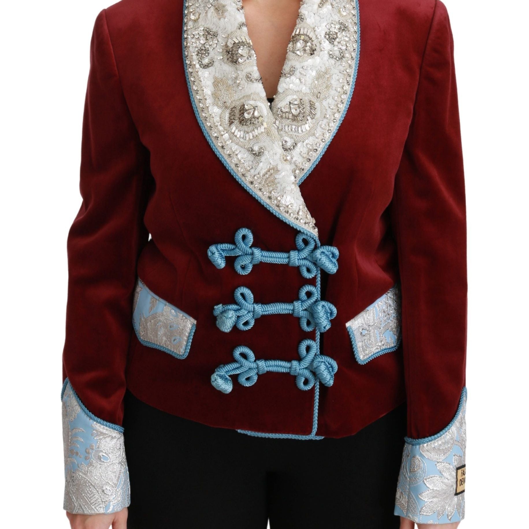 Dolce & Gabbana Red Velvet Baroque Crystal Blazer Jacket