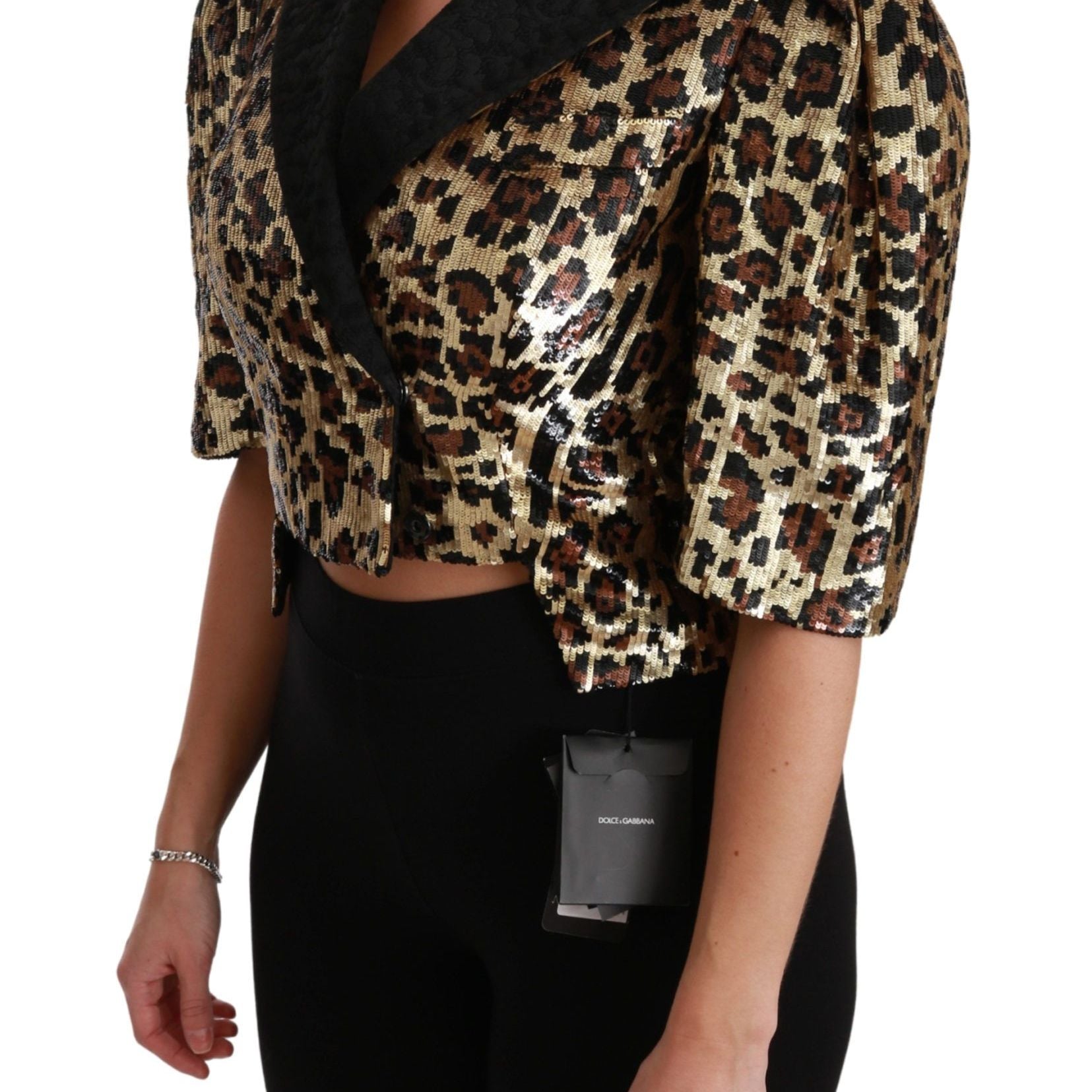 Dolce & Gabbana Blazer Gold Leopard Sequined Jacket
