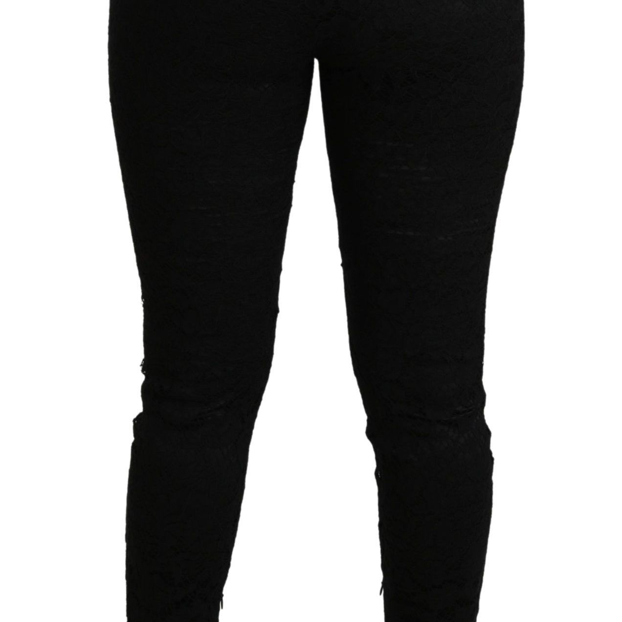 Dolce & Gabbana Black Lace Skinny High Waist Cotton Pants