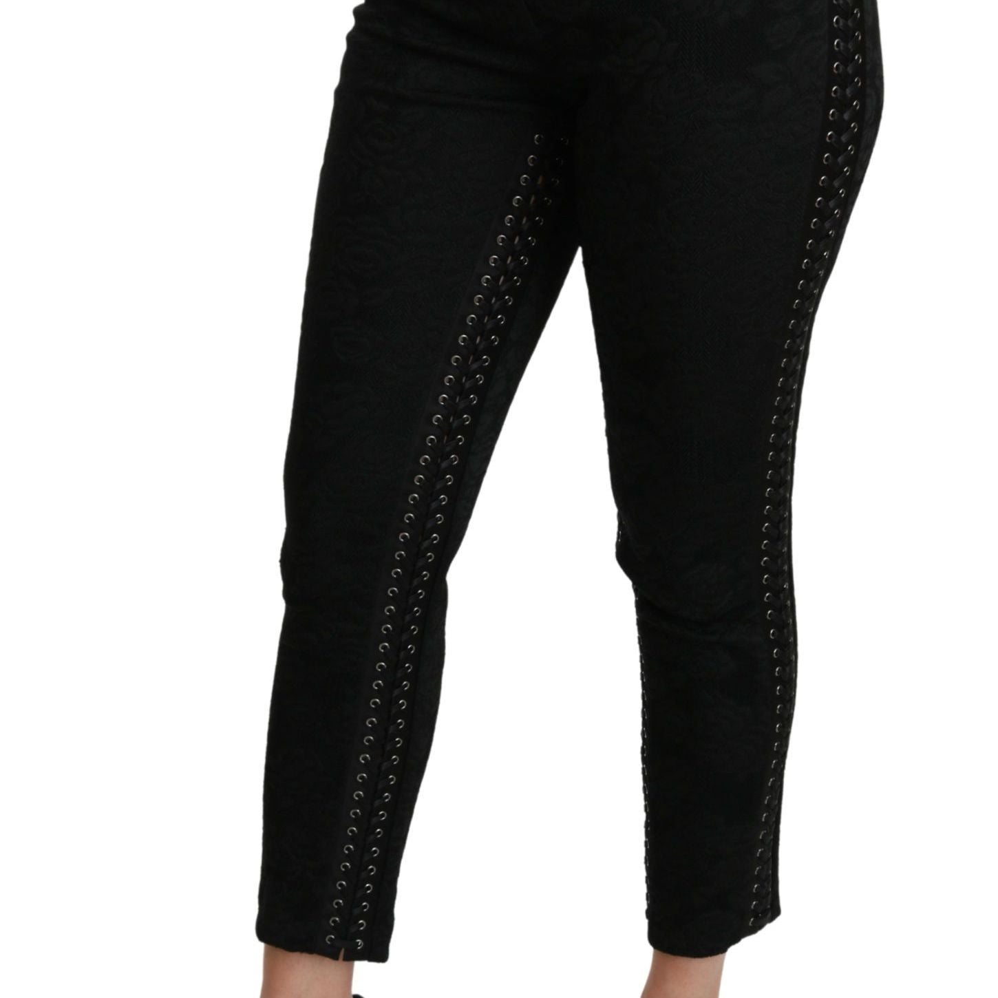 Dolce & Gabbana Black Brocade Skinny High Waist Pants