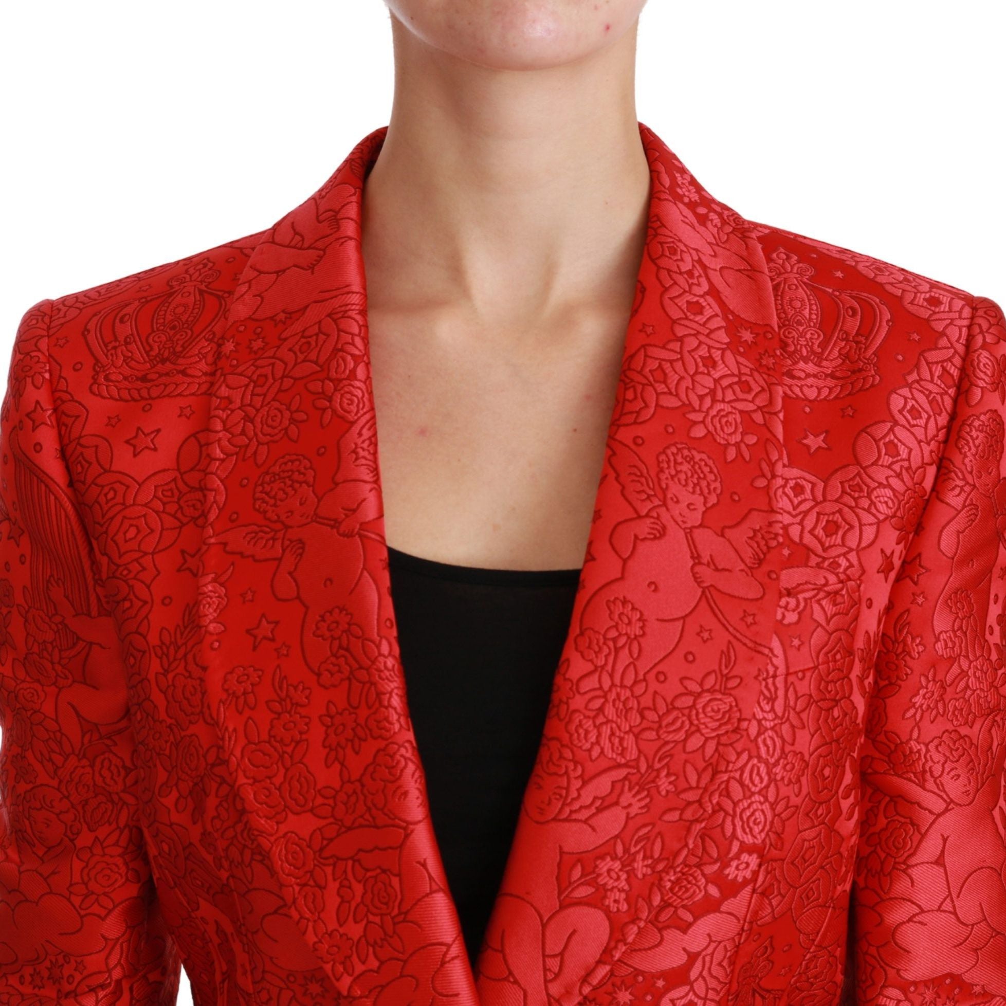Dolce & Gabbana Red Floral Angel Blazer Coat Jacket