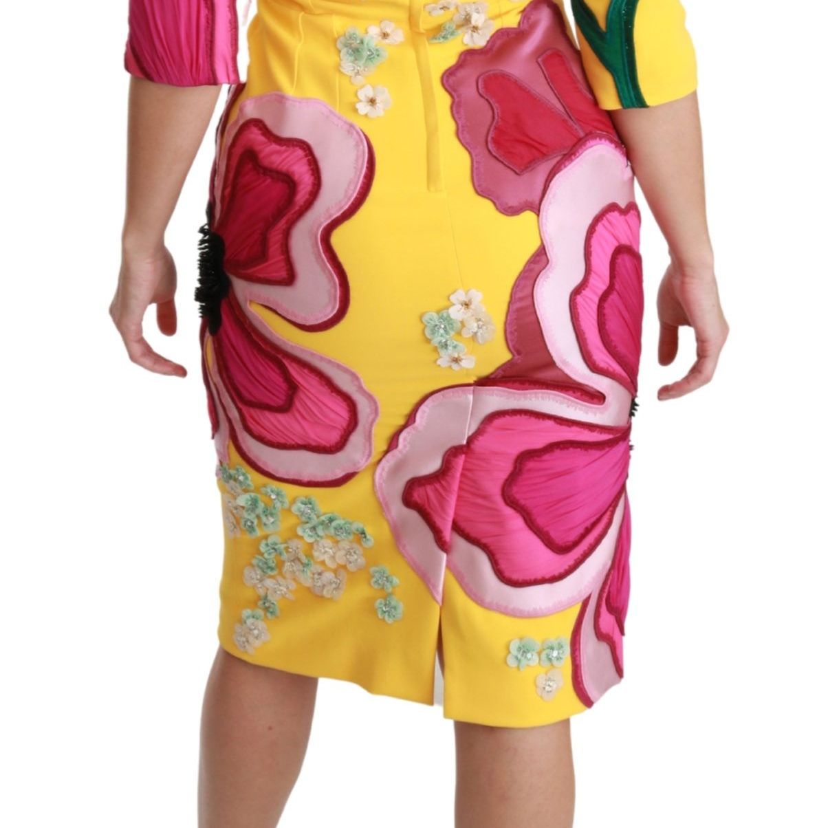 Dolce & Gabbana Yellow Floral Crystal Bodycon Sheath Dress