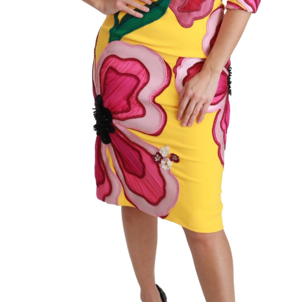 Dolce & Gabbana Yellow Floral Crystal Bodycon Sheath Dress