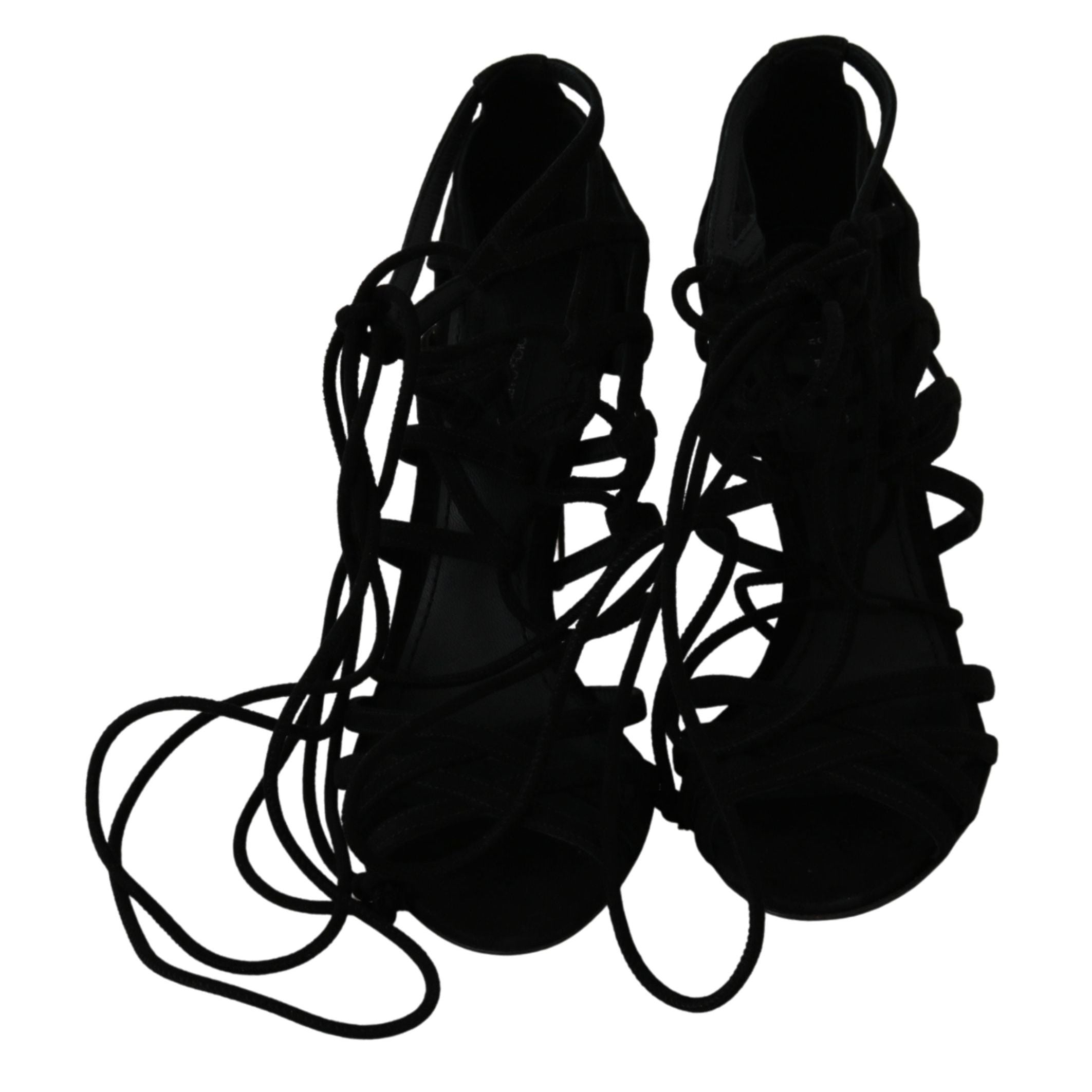 Dolce & Gabbana Black Suede Strap Stilettos Shoes Sandals