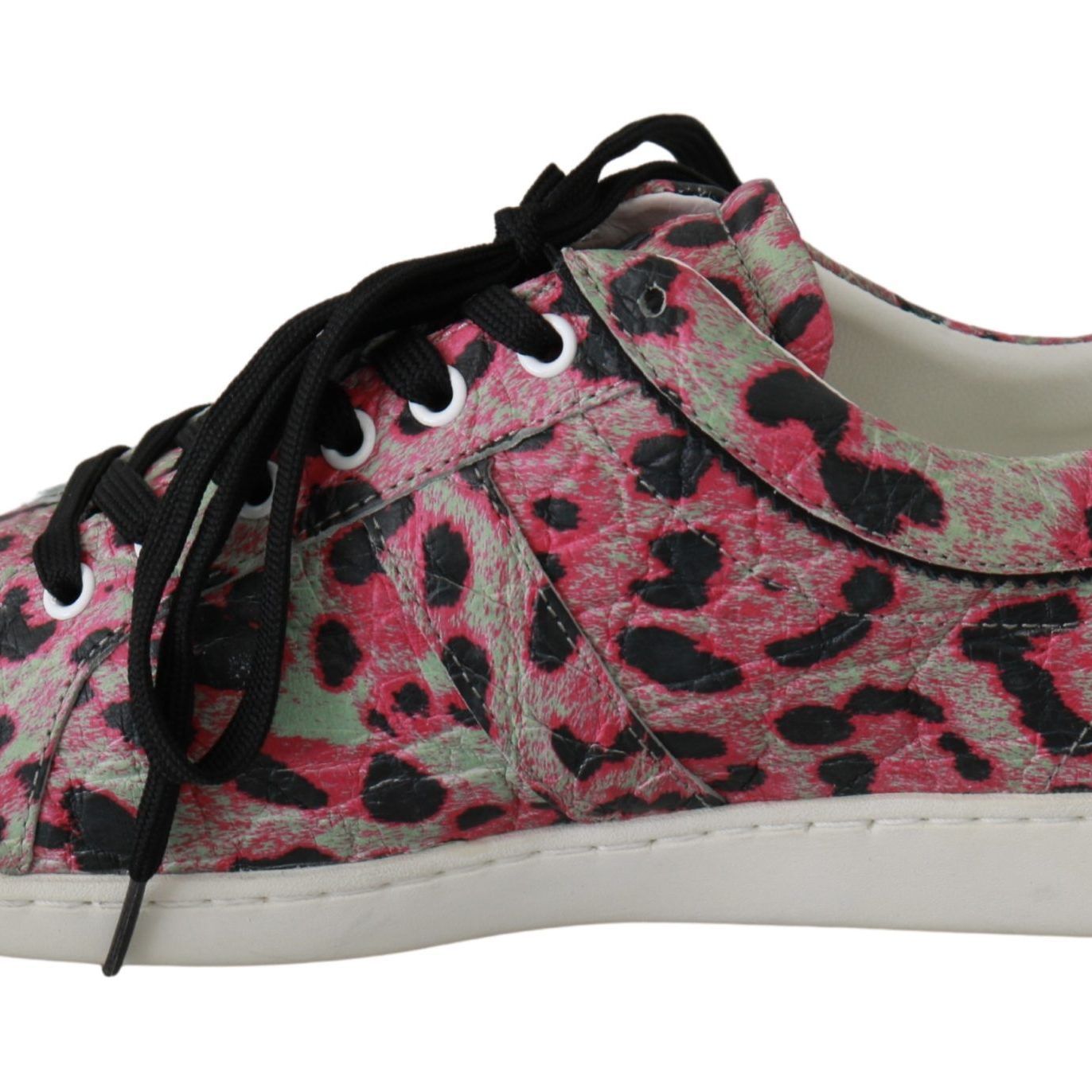 Dolce & Gabbana Pink Leopard Print Training Leather Flat Sneakers