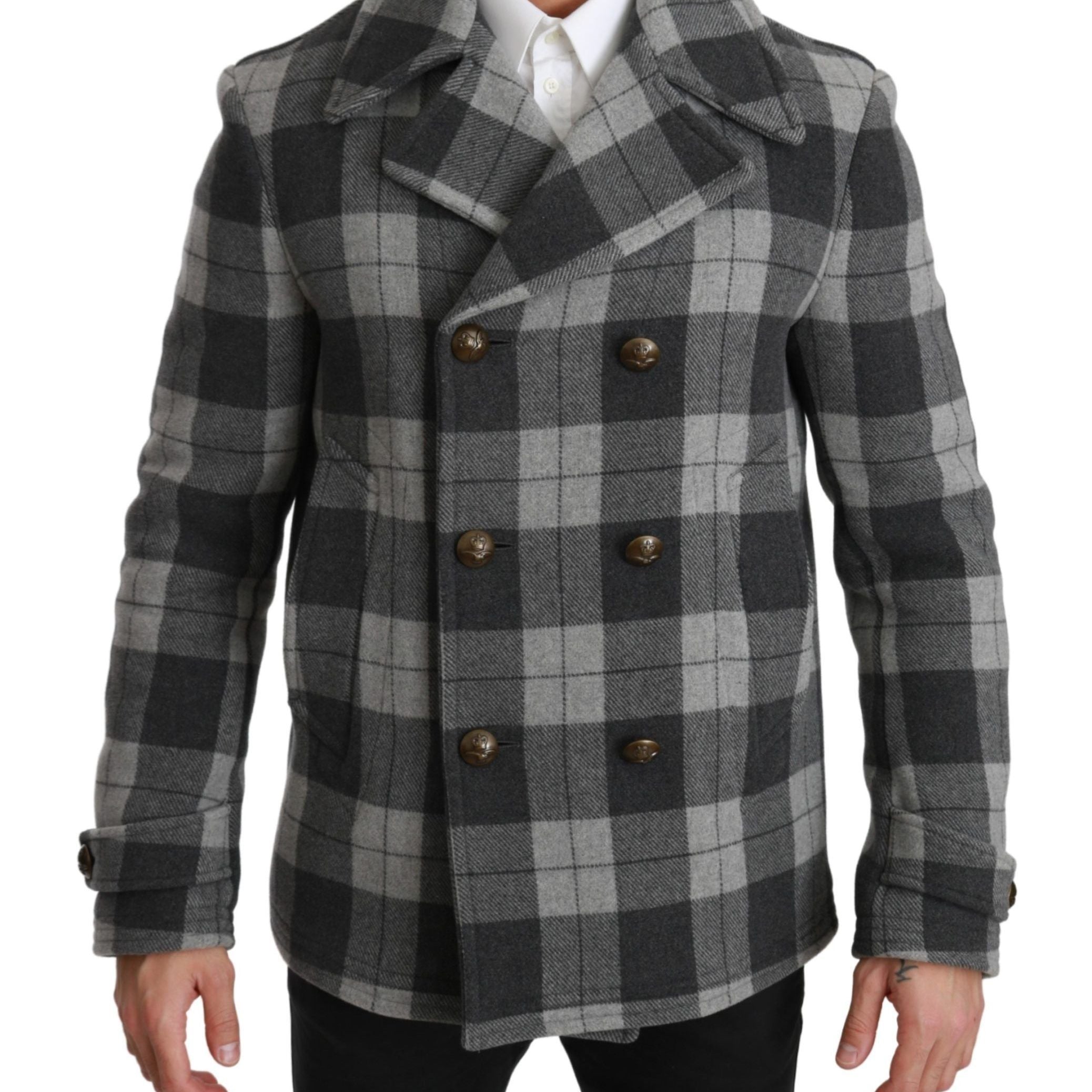 Dolce & Gabbana Gray Check Wool Cashmere Coat Jacket