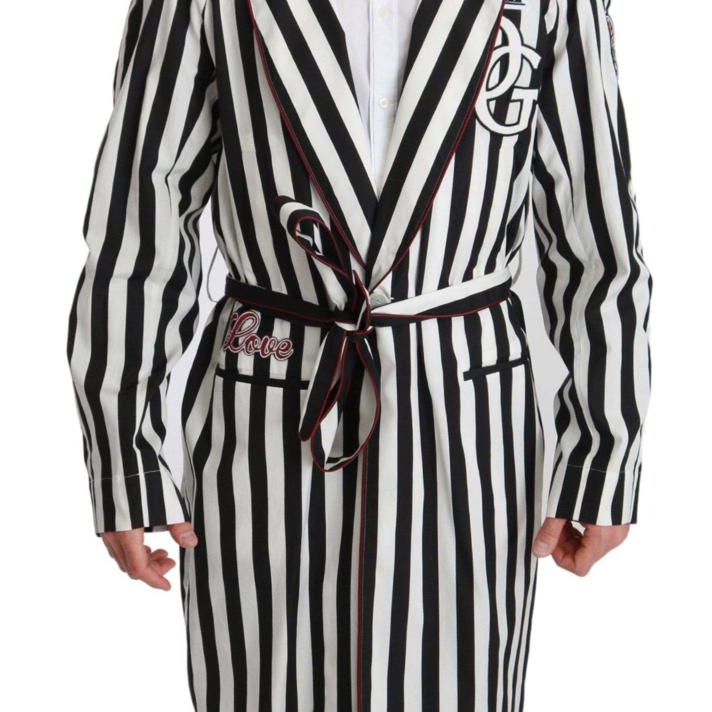 Dolce & Gabbana Black Coat Nightgown White Cotton Robe