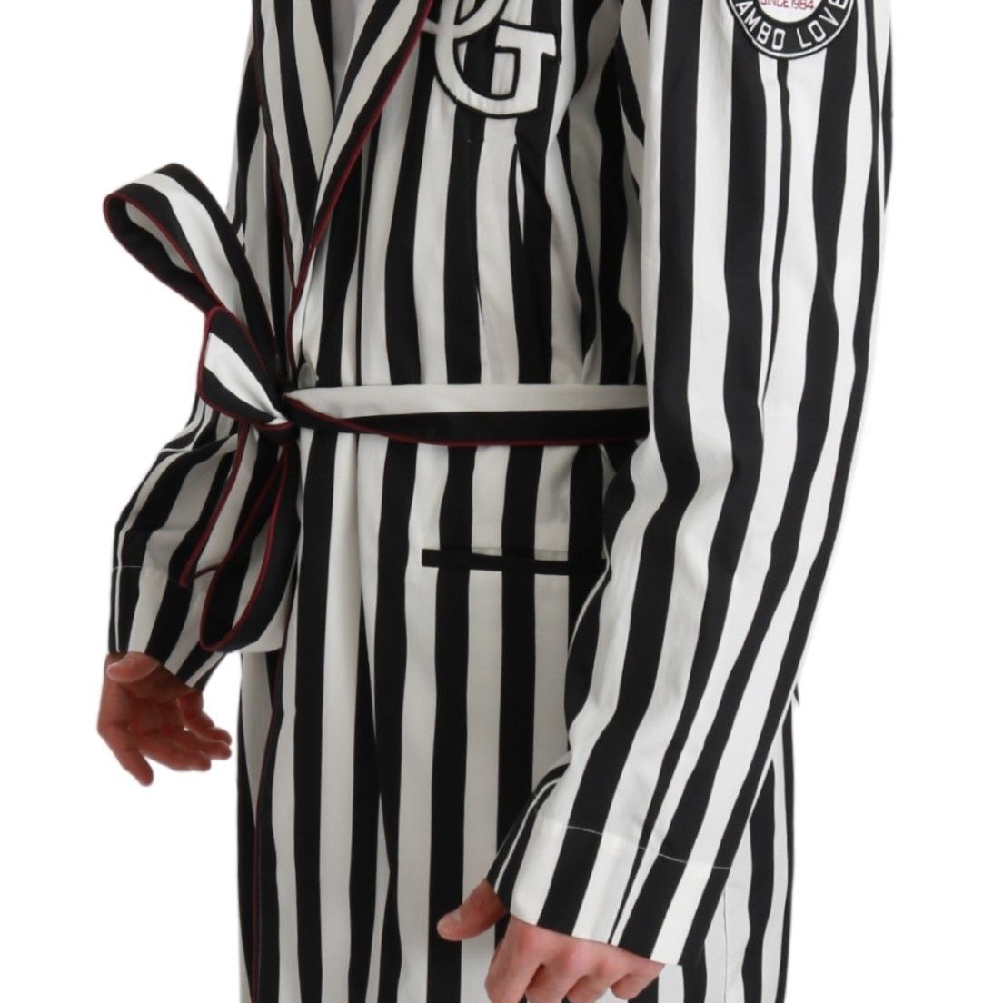 Dolce & Gabbana Black Coat Nightgown White Cotton Robe
