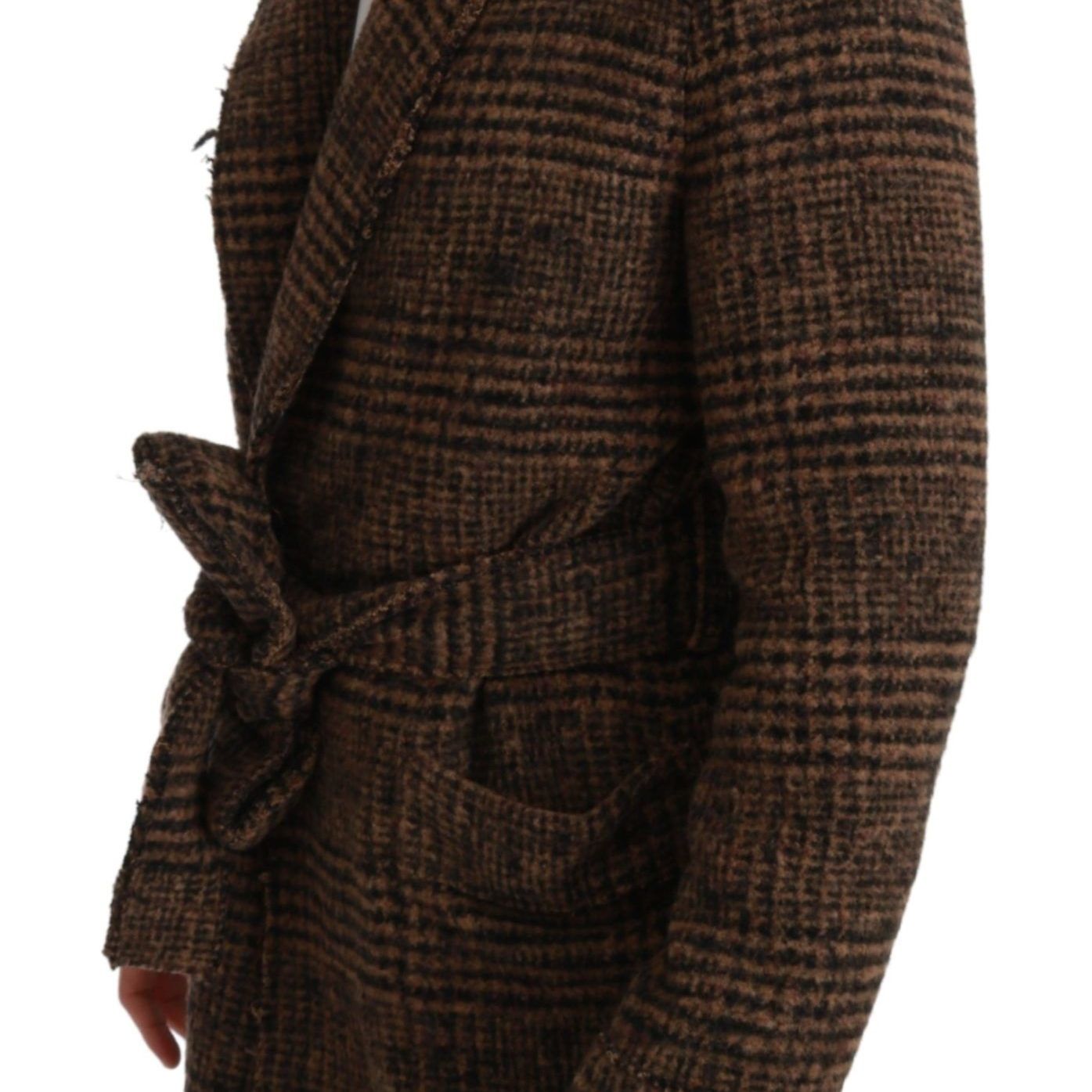 Dolce & Gabbana Brown Checkered Wool Robe Coat Wrap Jacket