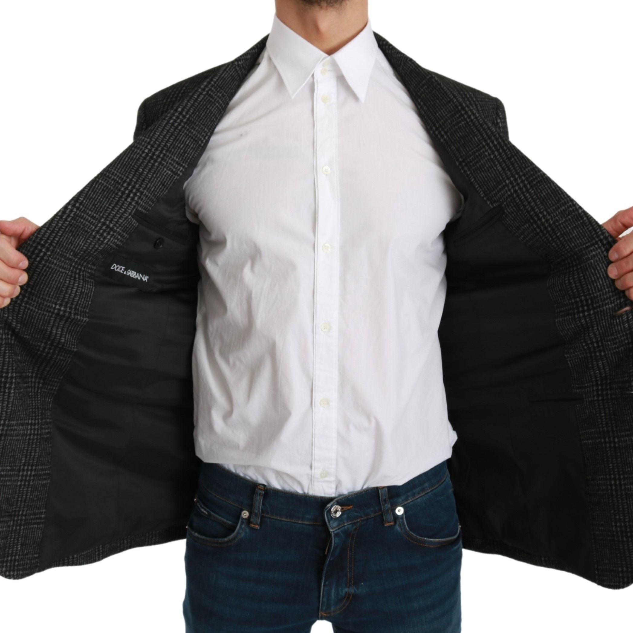 Dolce & Gabbana Gray Plaid Check Slim Fit Jacket Blazer