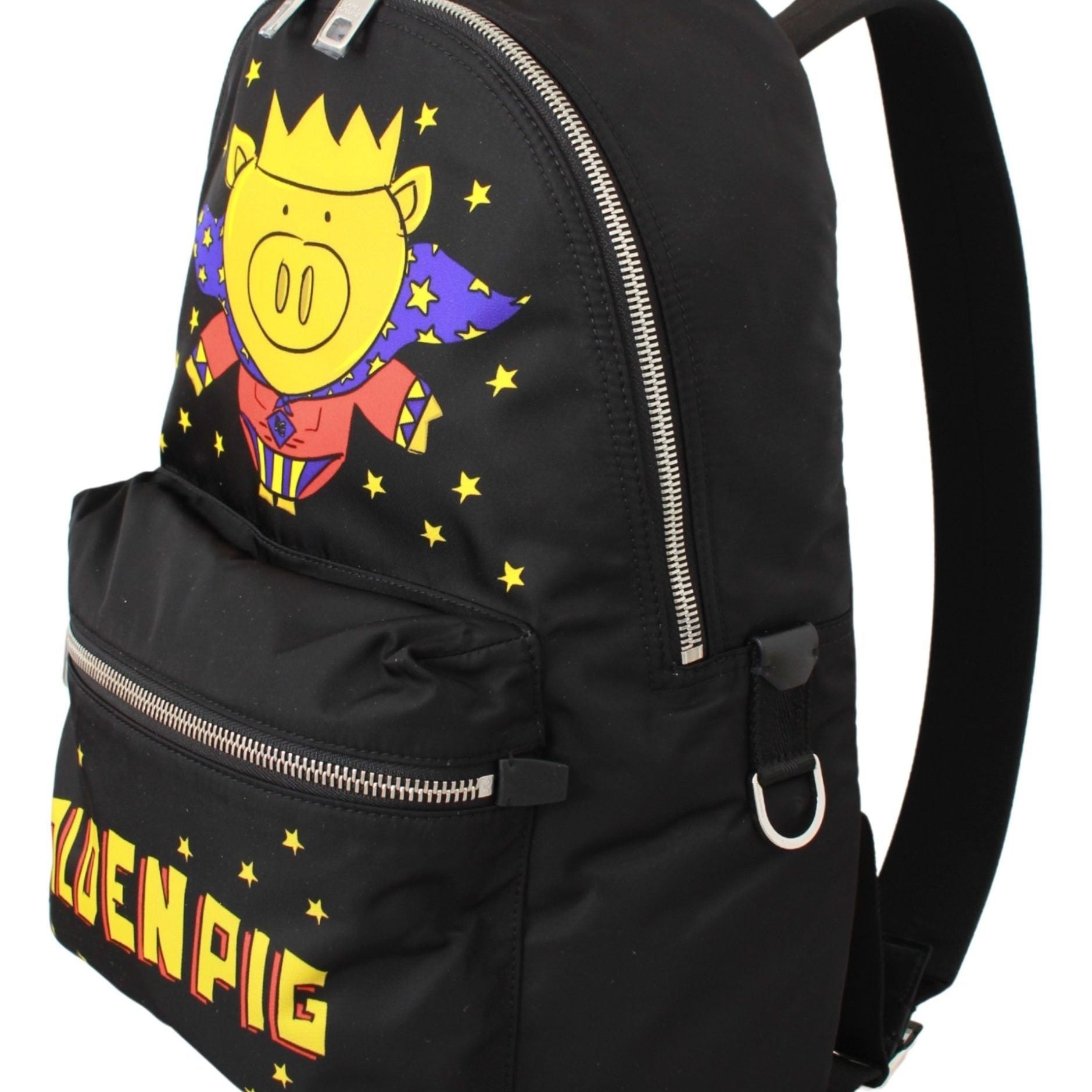Dolce & Gabbana Black Golden Pig of the Year School Backpack