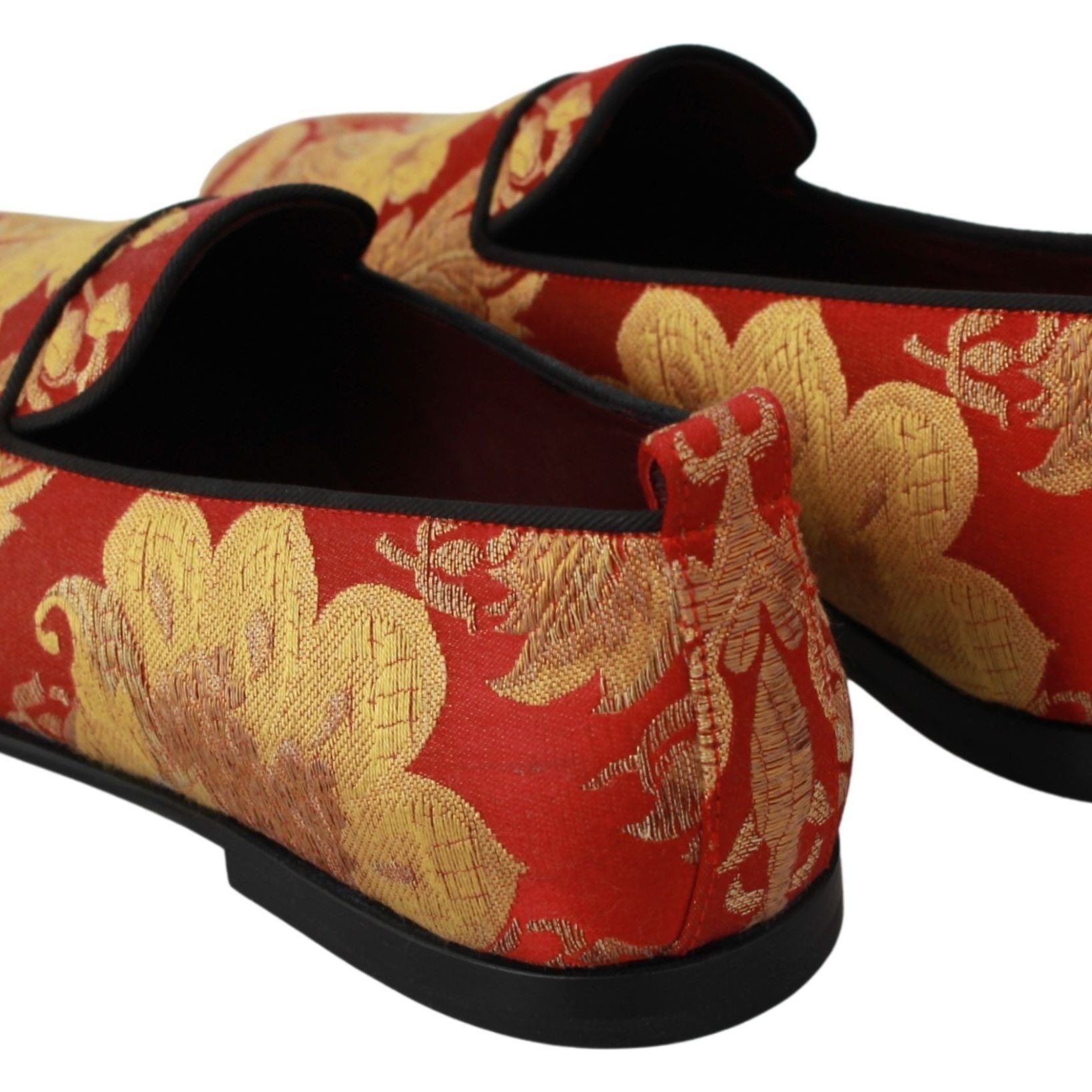Dolce & Gabbana Red Gold Brocade Slippers Loafers Shoes