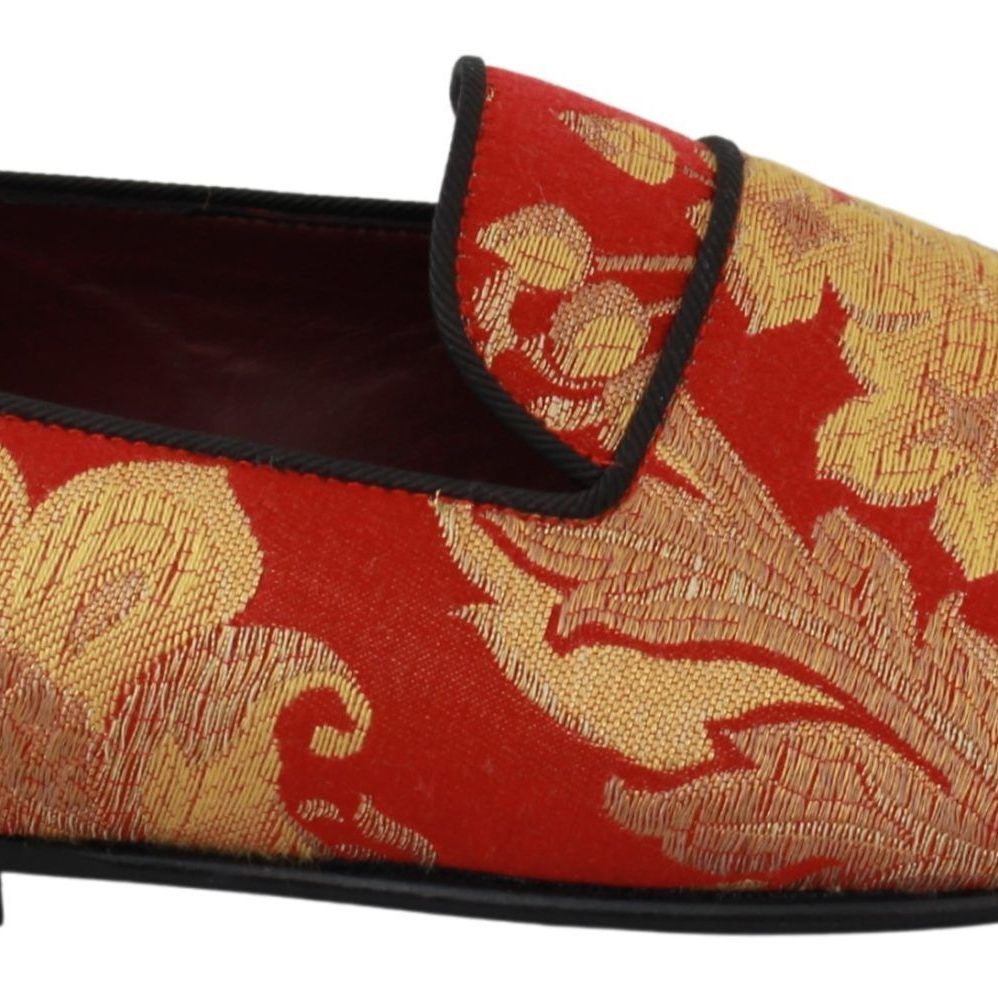 Dolce & Gabbana Red Gold Brocade Slippers Loafers Shoes