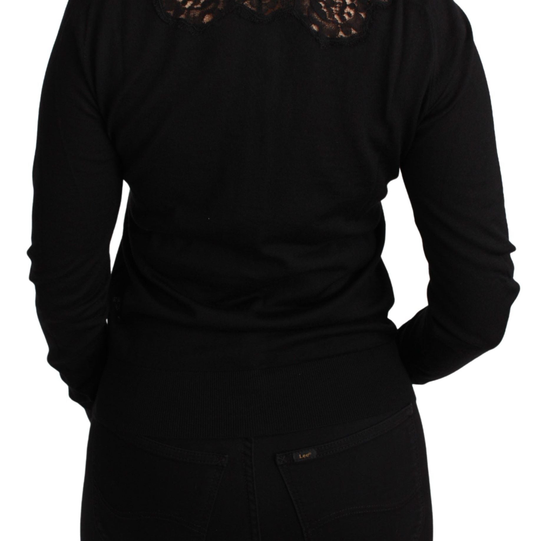 Dolce & Gabbana Black Cashmere Lace Cardigan Sweater