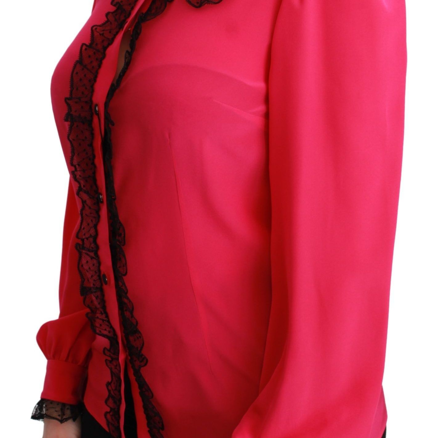 Dolce & Gabbana Pink Silk Black Sequin Lace Shirt Blouse