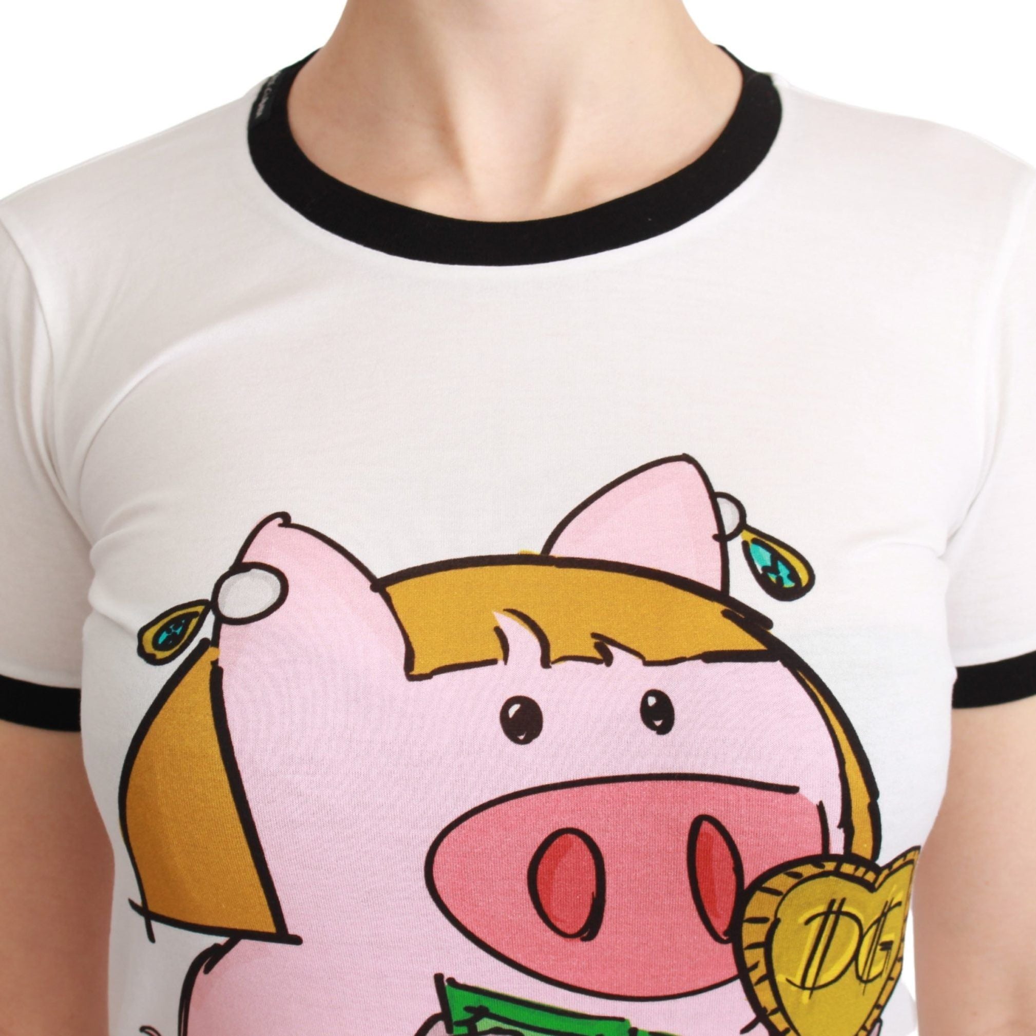 Dolce & Gabbana White YEAR OF THE PIG Top Cotton T-shirt