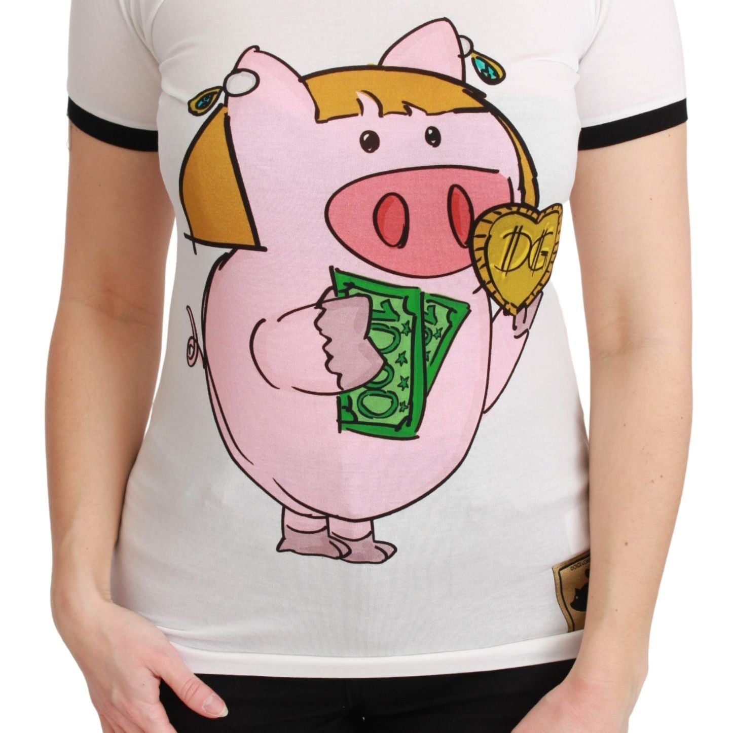 Dolce & Gabbana White YEAR OF THE PIG Top Cotton T-shirt