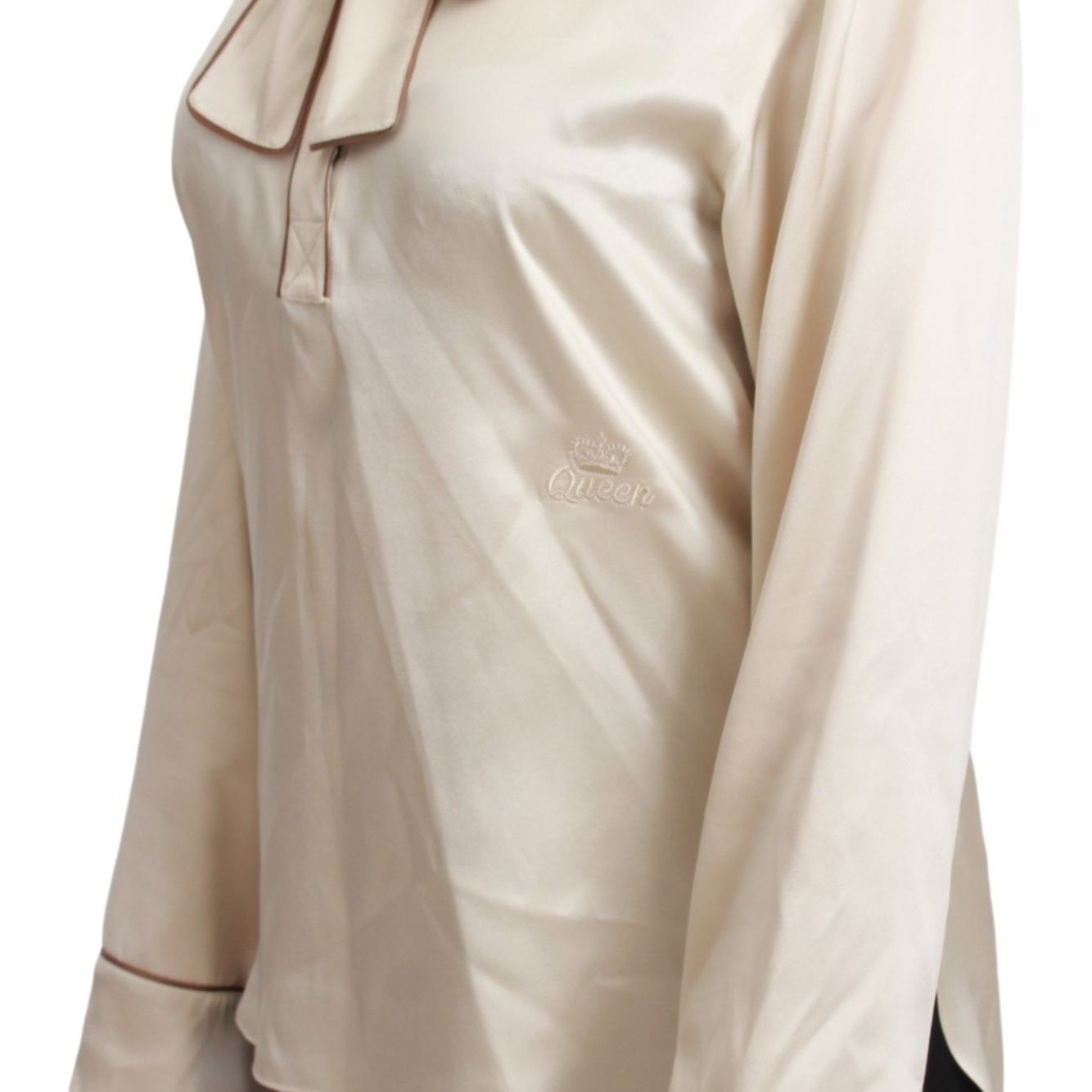 Dolce & Gabbana Beige Sleeve Top Queen Silk Satin Blouse