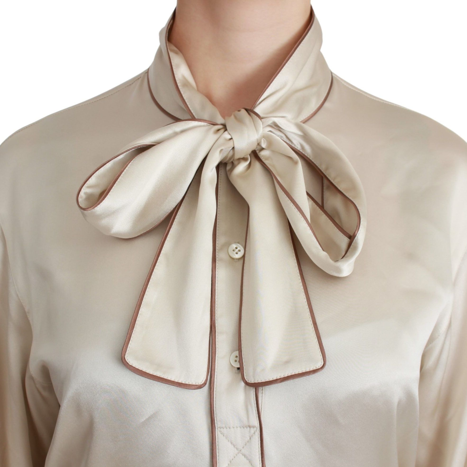 Dolce & Gabbana Beige Sleeve Top Queen Silk Satin Blouse