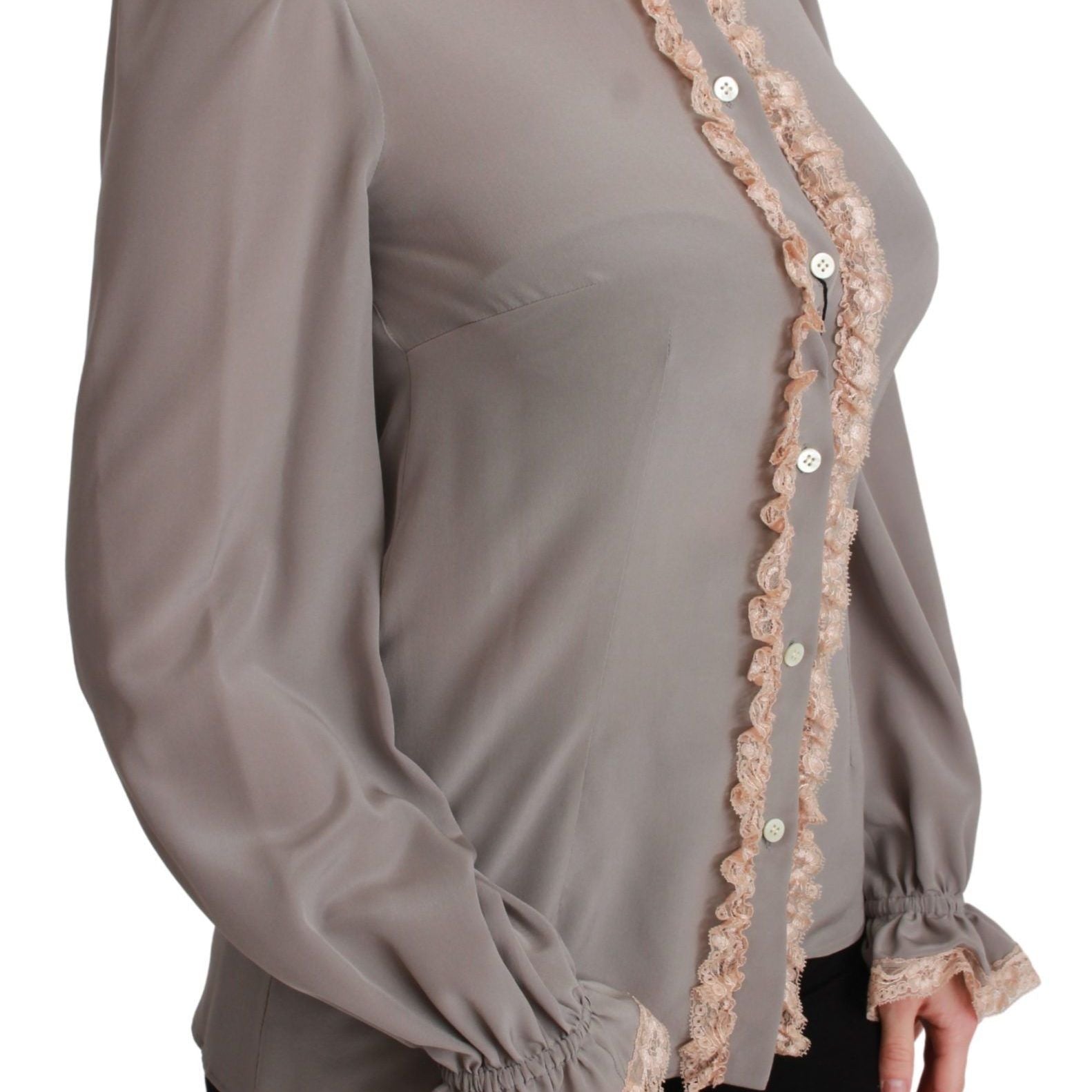 Dolce & Gabbana Gray Silk Gold Sequin Lace Blouse Shirt