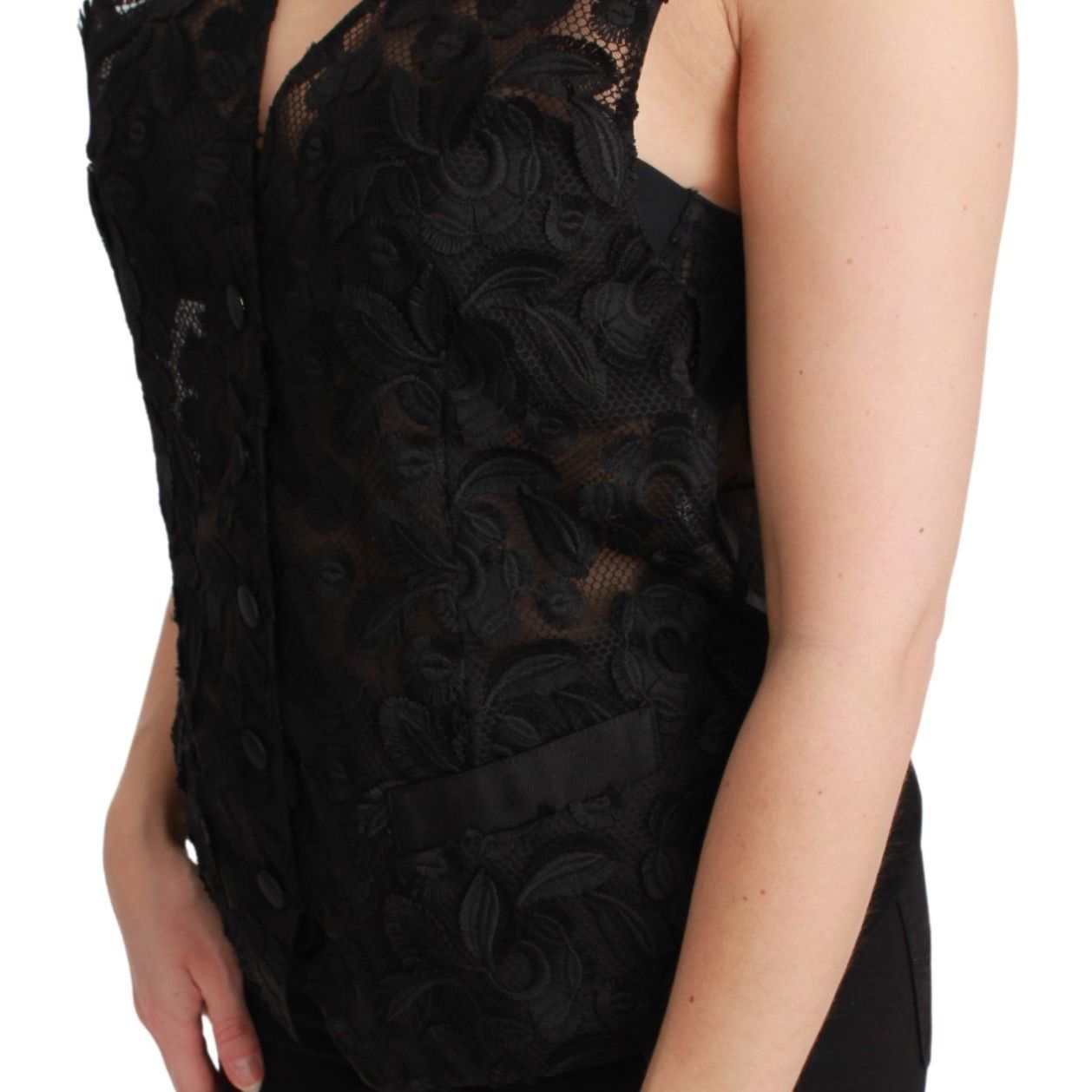 Dolce & Gabbana Black Floral Brocade Top Gilet Waistcoat