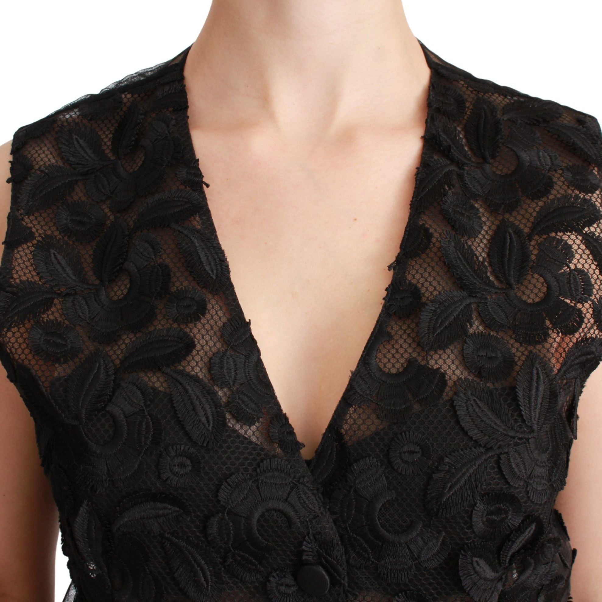 Dolce & Gabbana Black Floral Brocade Top Gilet Waistcoat