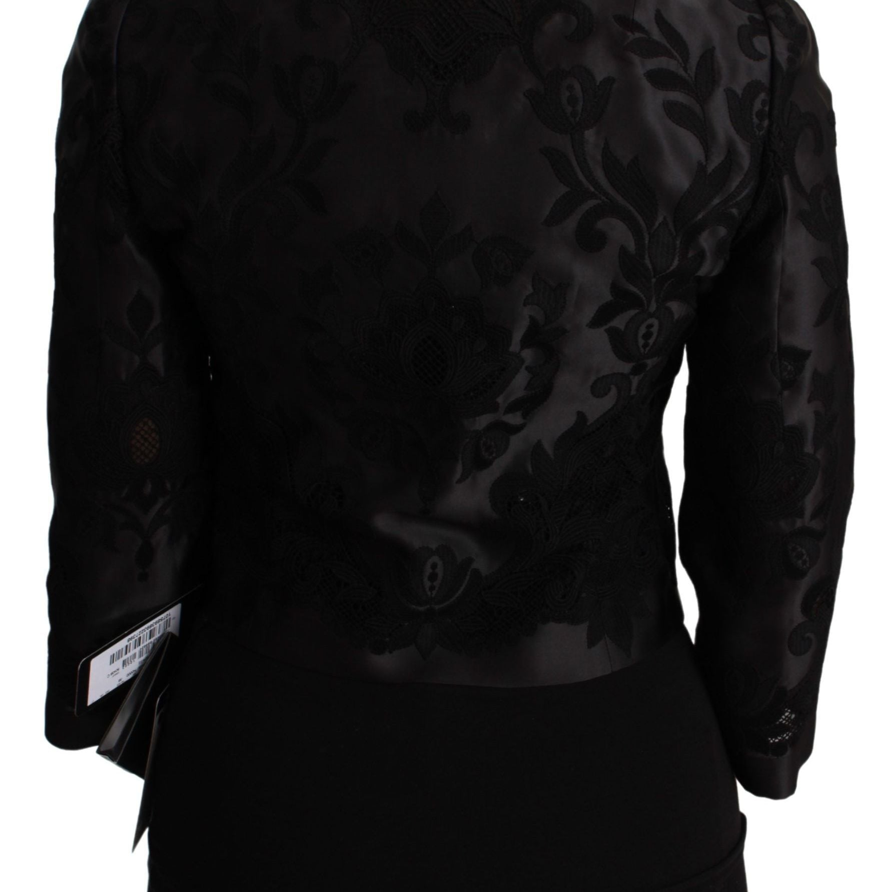 Dolce & Gabbana Black Floral Jacquard Blazer Silk Jacket
