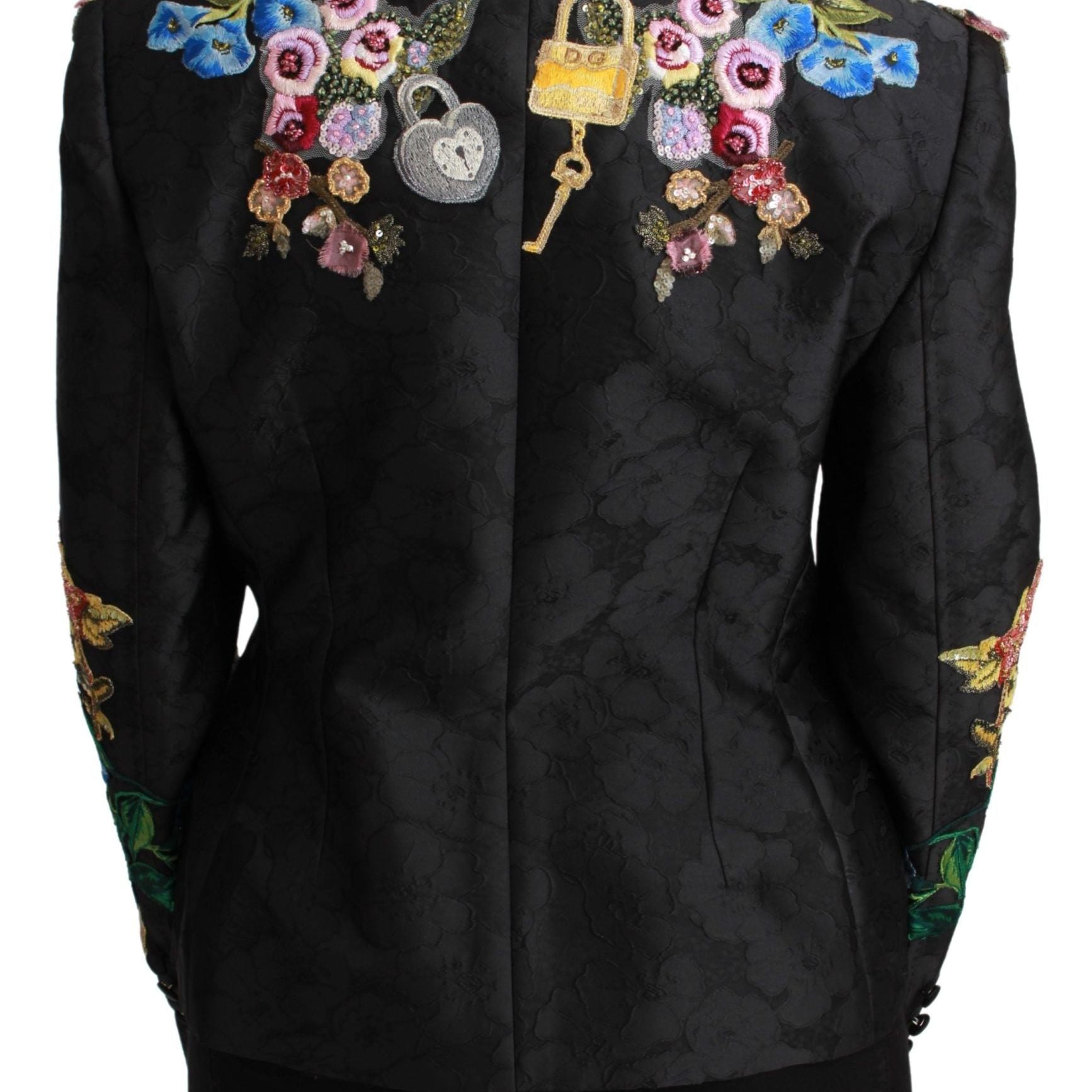 Dolce & Gabbana Black Brocade Crystal Blazer Jacket