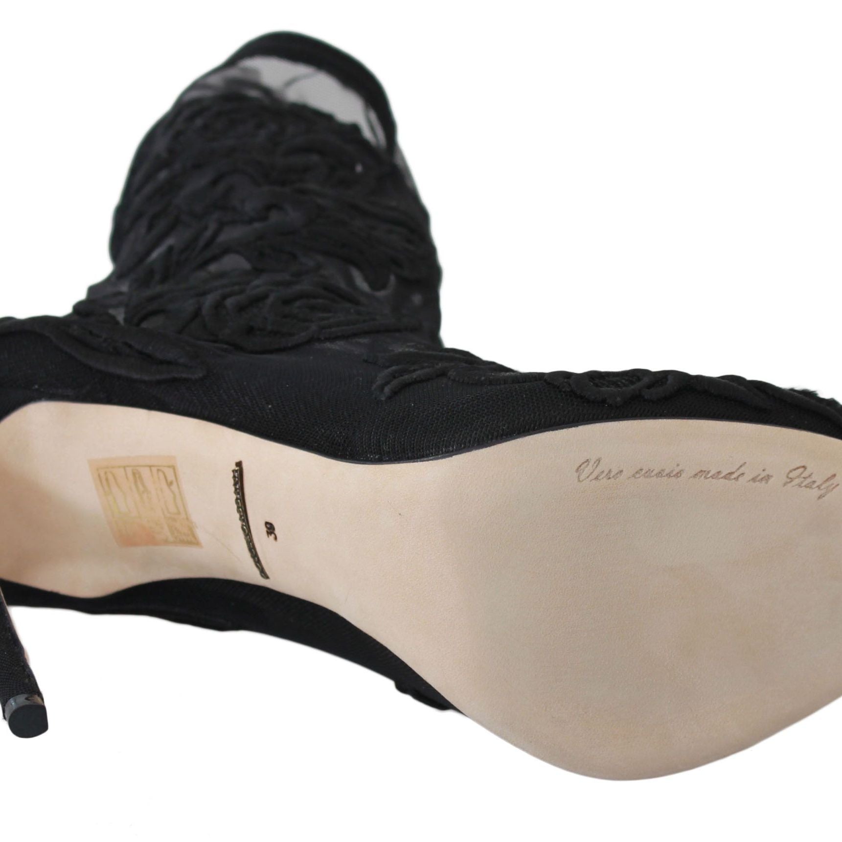 Dolce & Gabbana Black Roses Stilettos Booties Socks Shoes