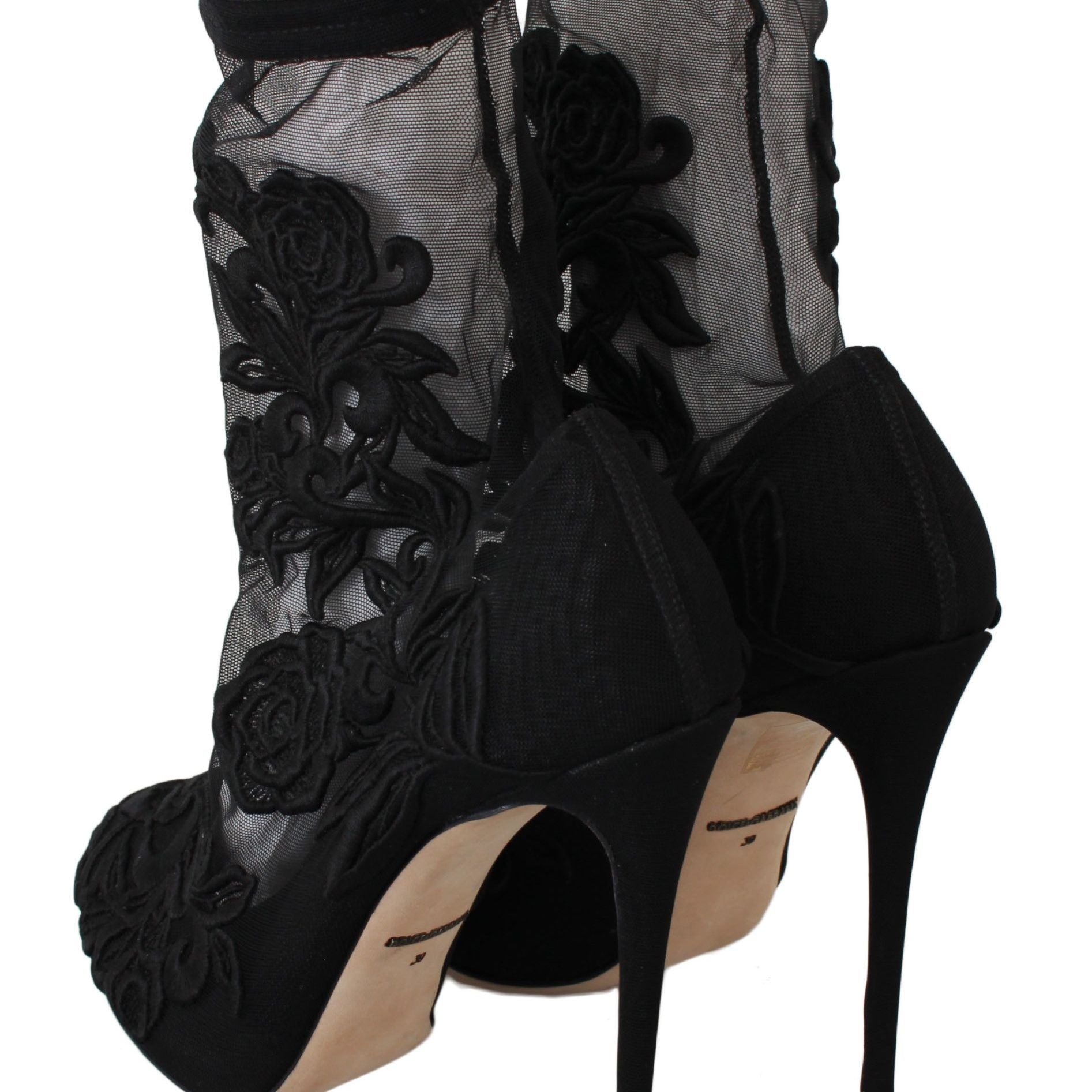 Dolce & Gabbana Black Roses Stilettos Booties Socks Shoes