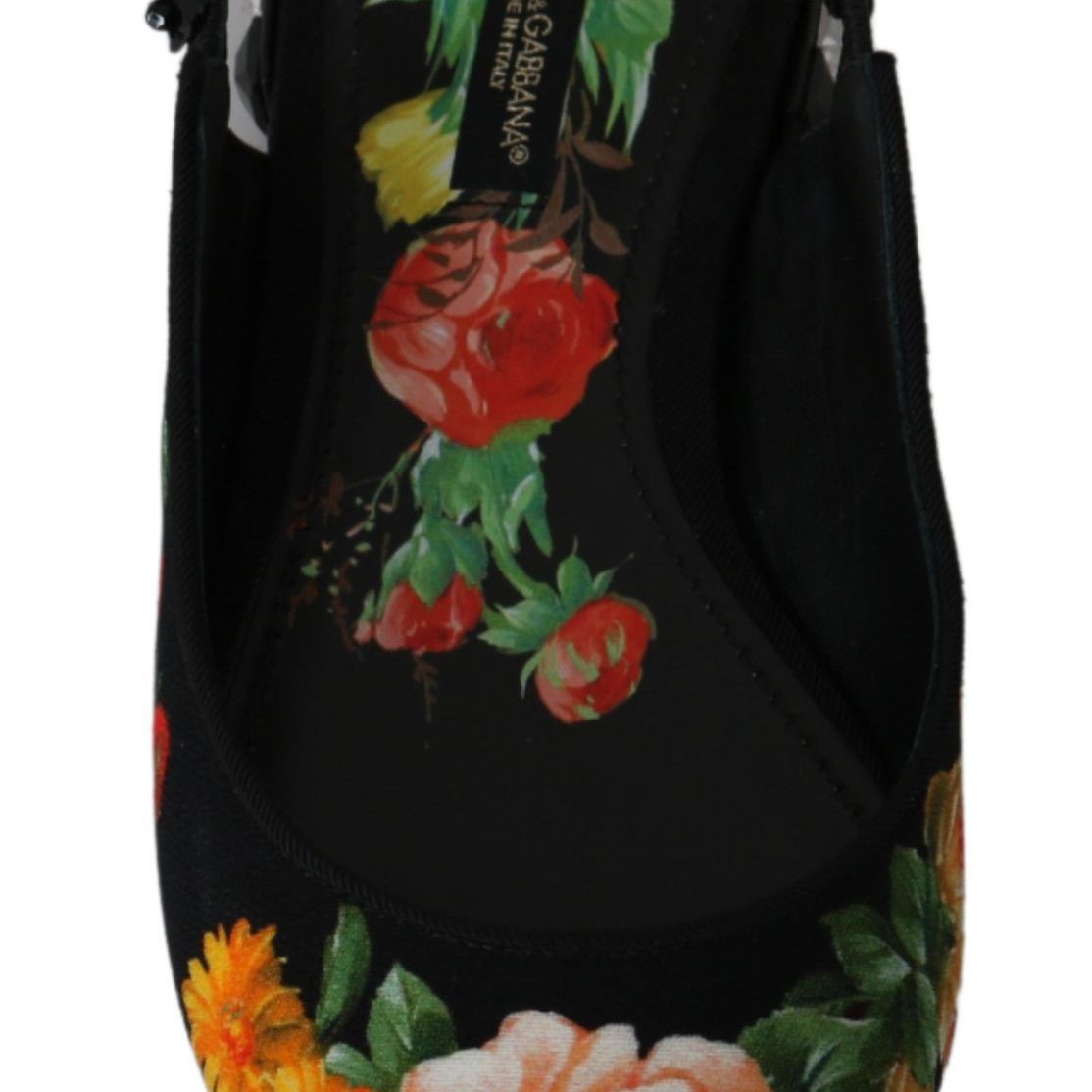 Dolce & Gabbana Black Floral Crystal Slingbacks Flats Shoes