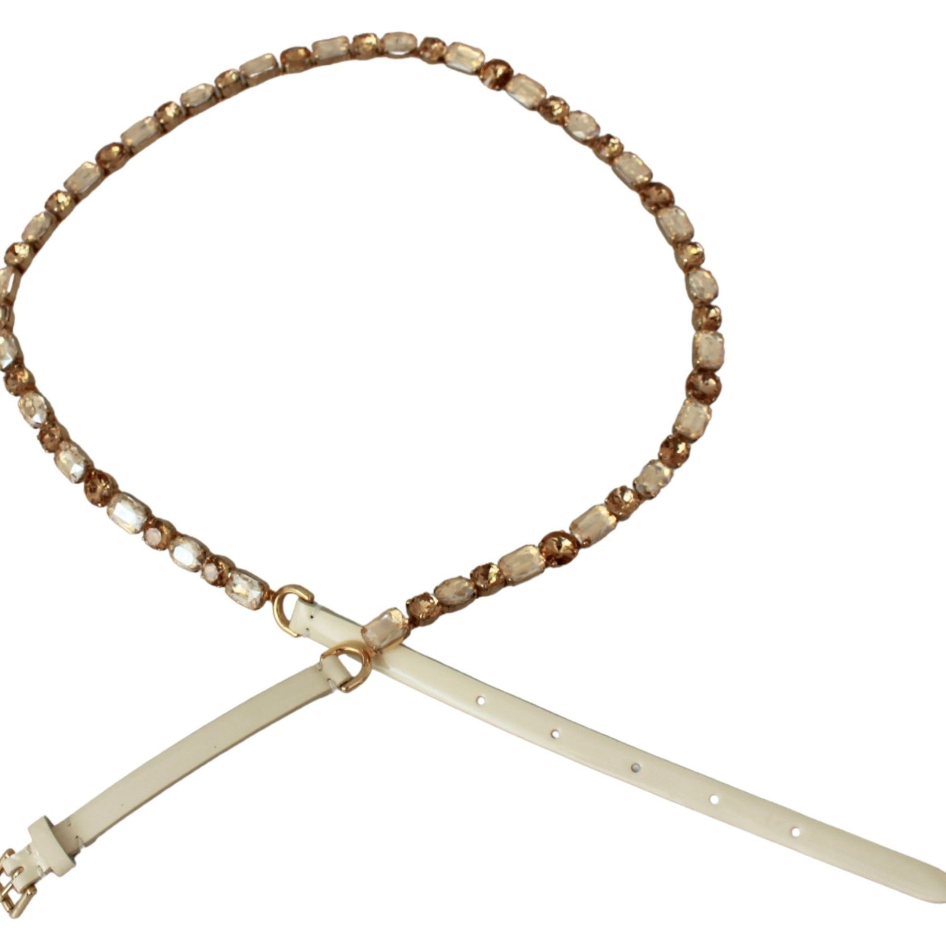 Dolce & Gabbana White Leather Crystals Waist Belt