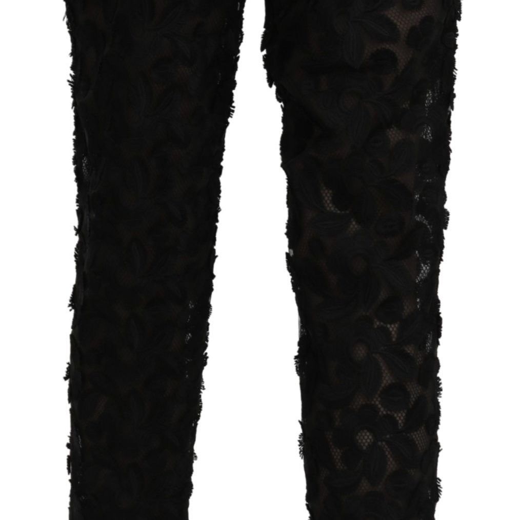 Dolce & Gabbana Black Lace Straight Cropped High Waist Pants