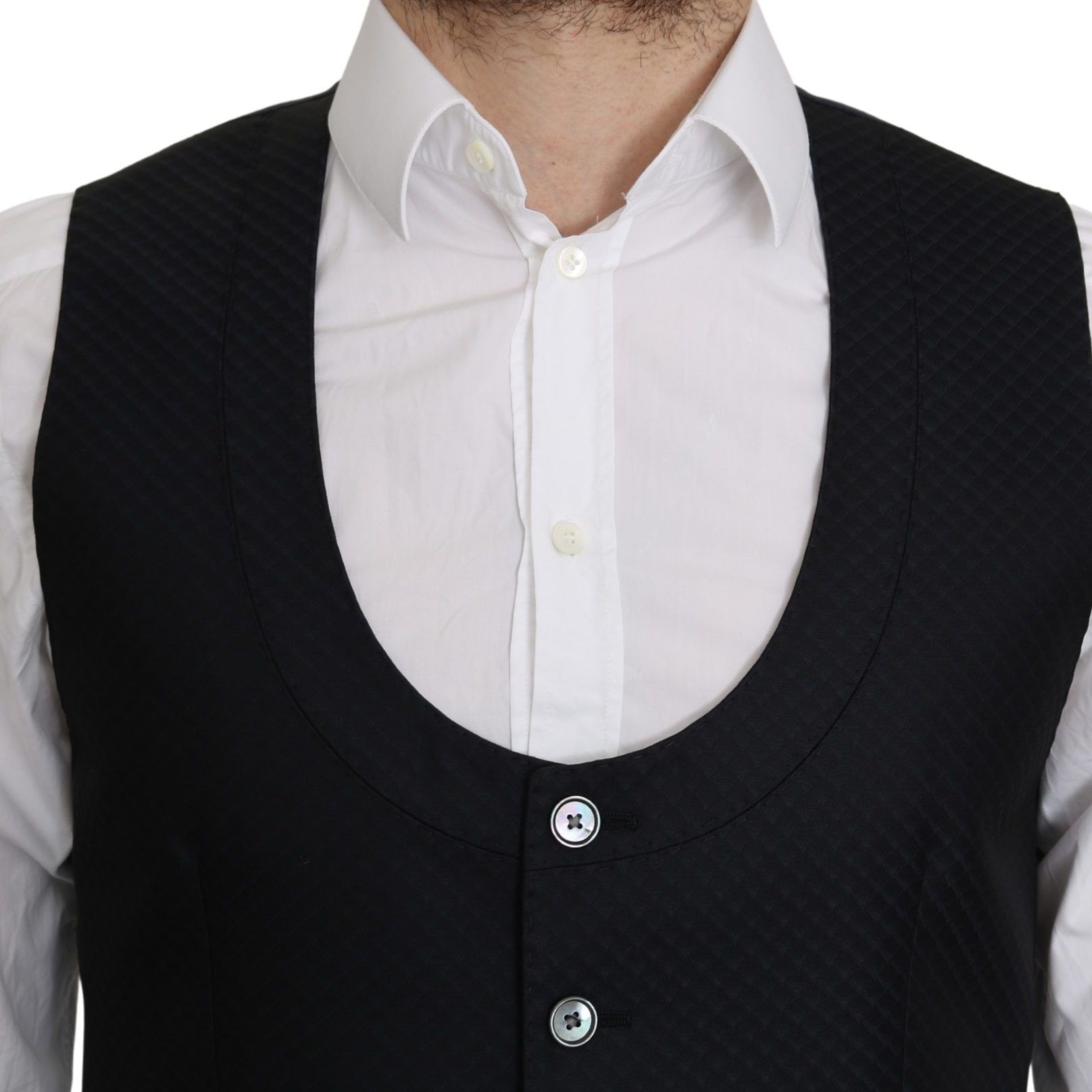 Dolce & Gabbana Blue Silk Romb Pattern Formal Coat Vest