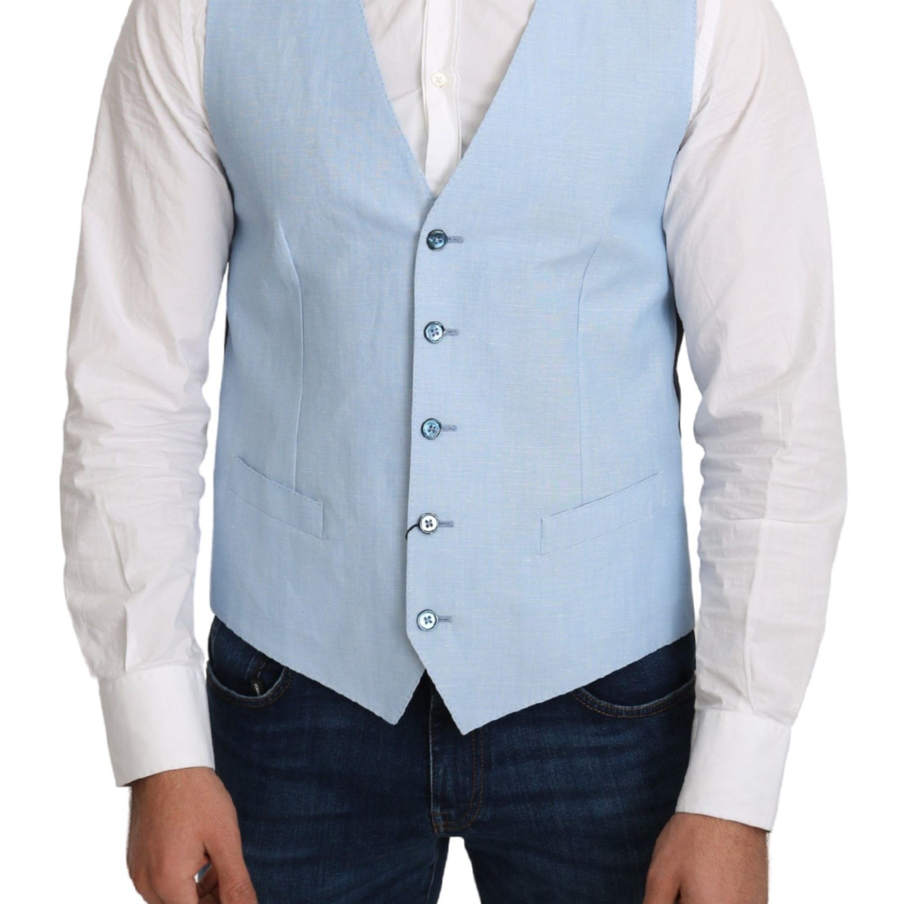 Dolce & Gabbana Blue Viscose Stretch Formal Coat Vest