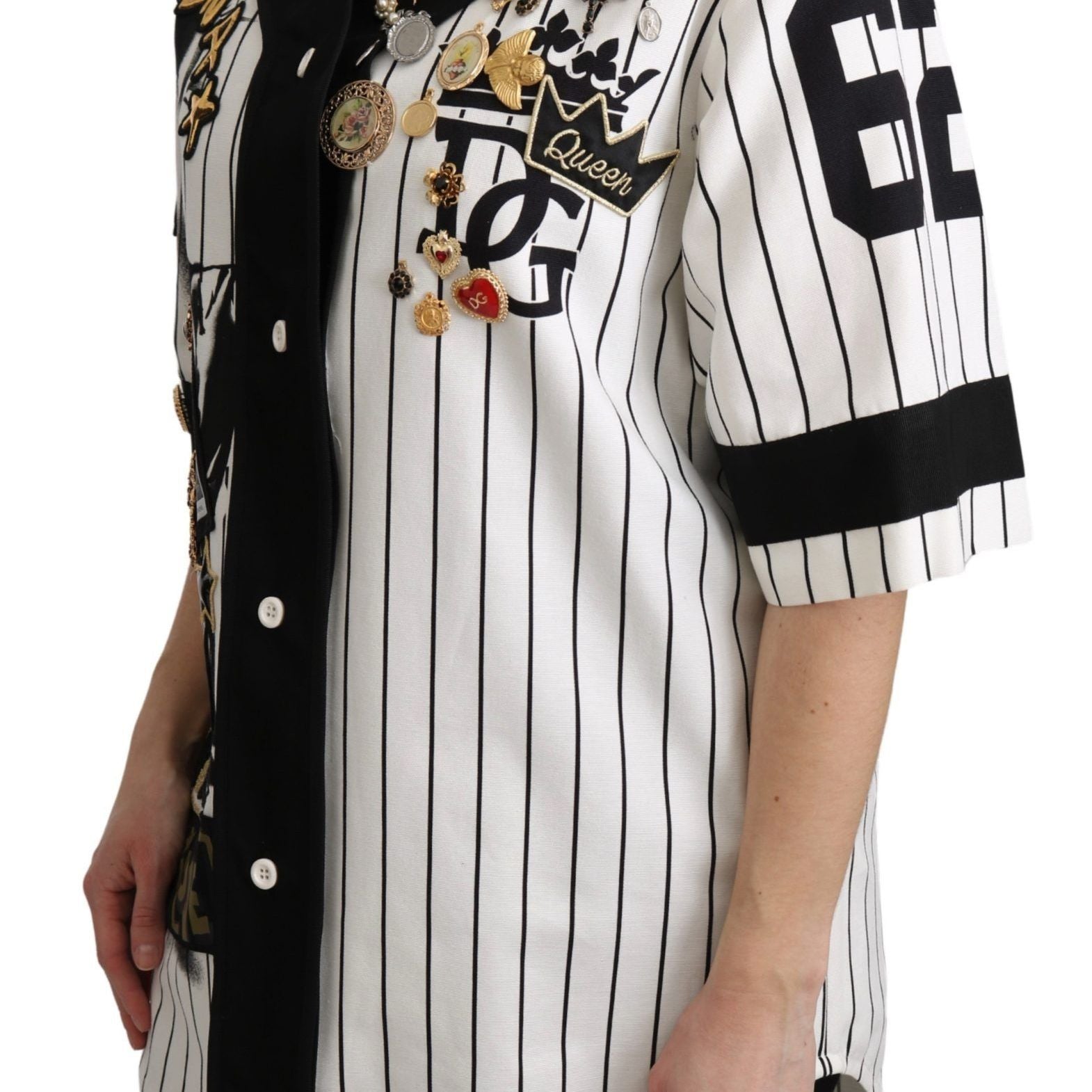 Dolce & Gabbana White and black Blouse Cotton Crystal Charms Amore Shirt
