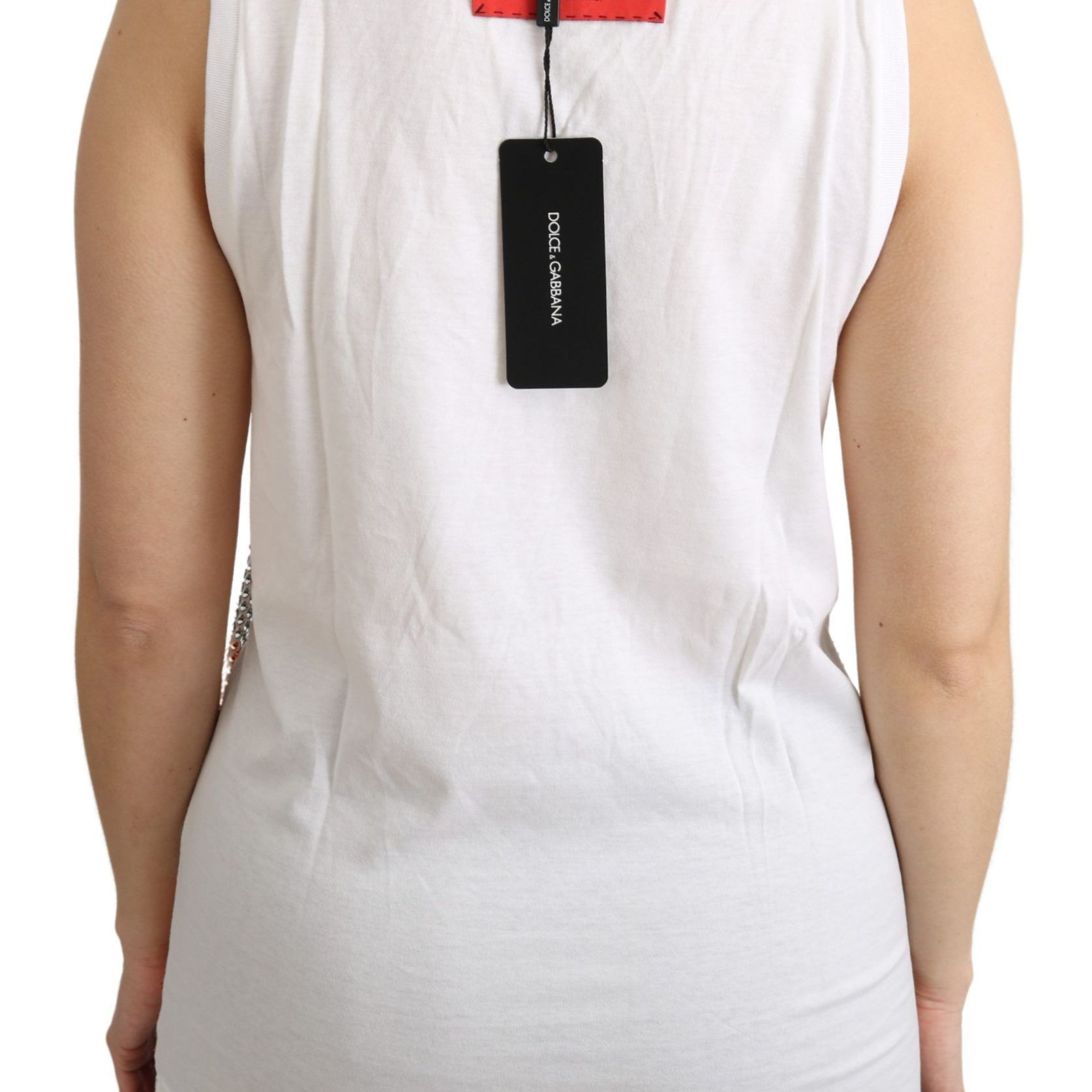 Dolce & Gabbana White Orange Crystal Sleeveless Tank Cotton Top