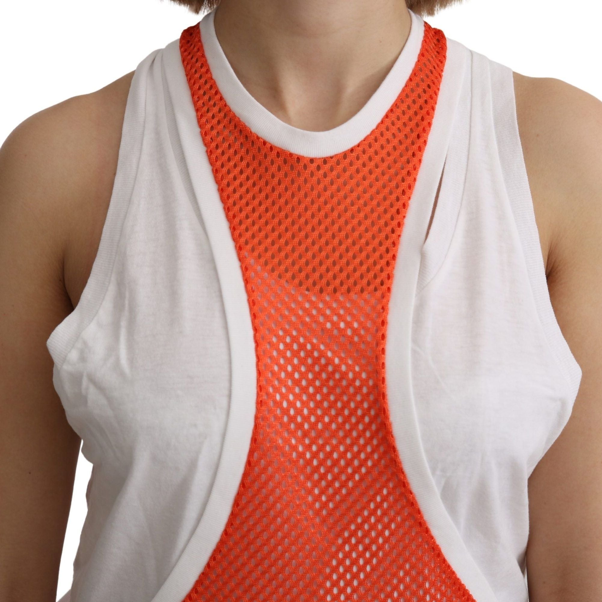 Dsquared² Orange White Crewneck Sleeveless Tank T-shirt Dress Top
