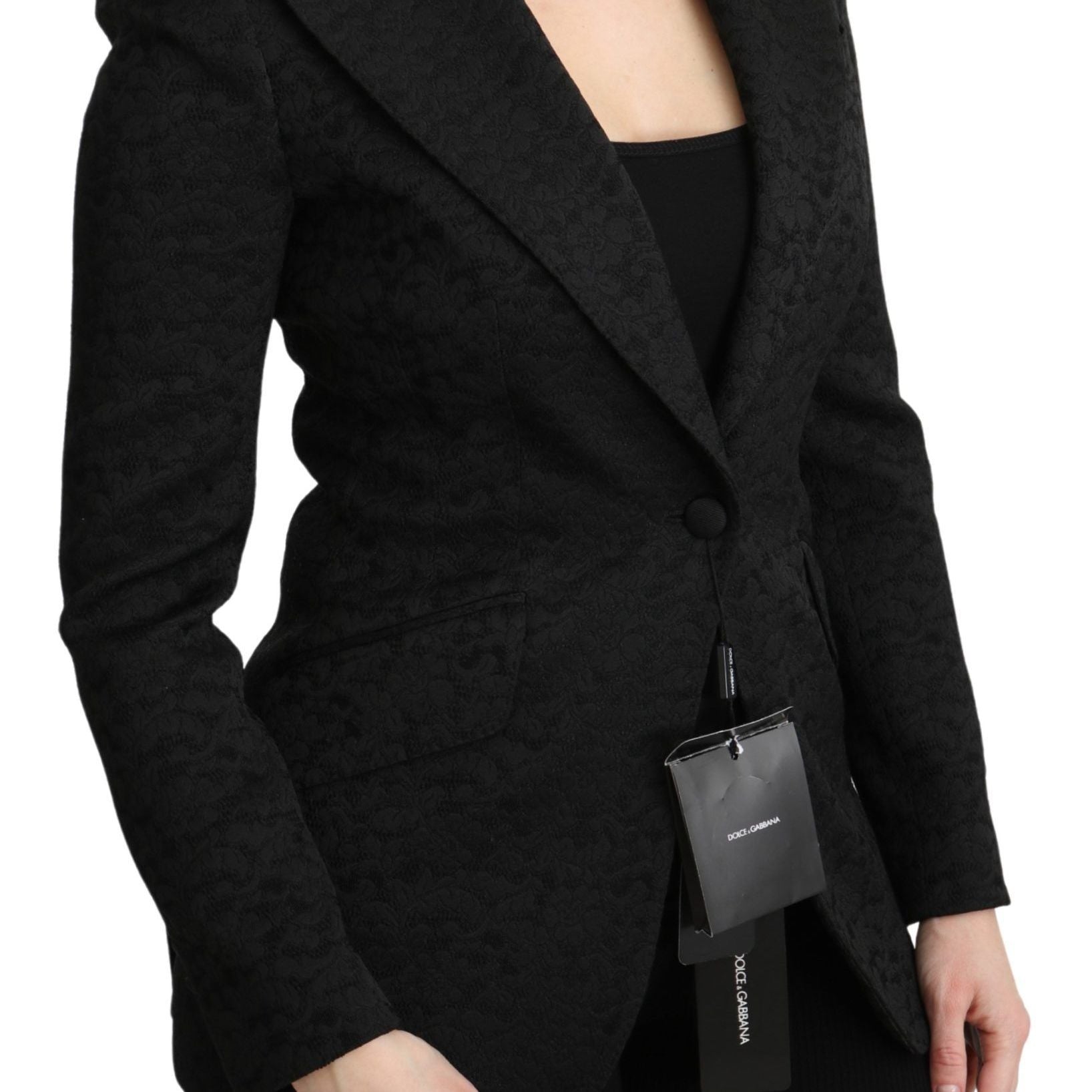 Dolce & Gabbana Black Brocade Single Breasted Blazer Jacket