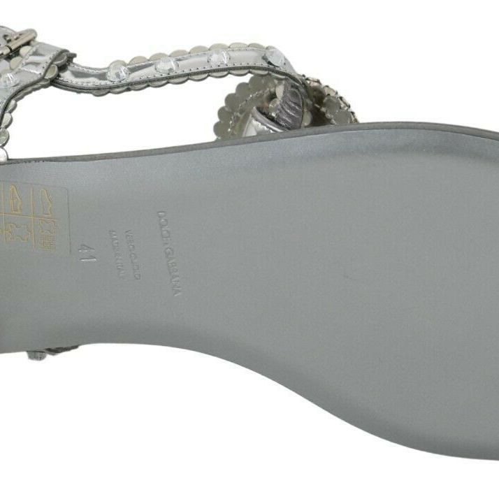 Dolce & Gabbana Silver Crystal Sandals Flip Flops Shoes