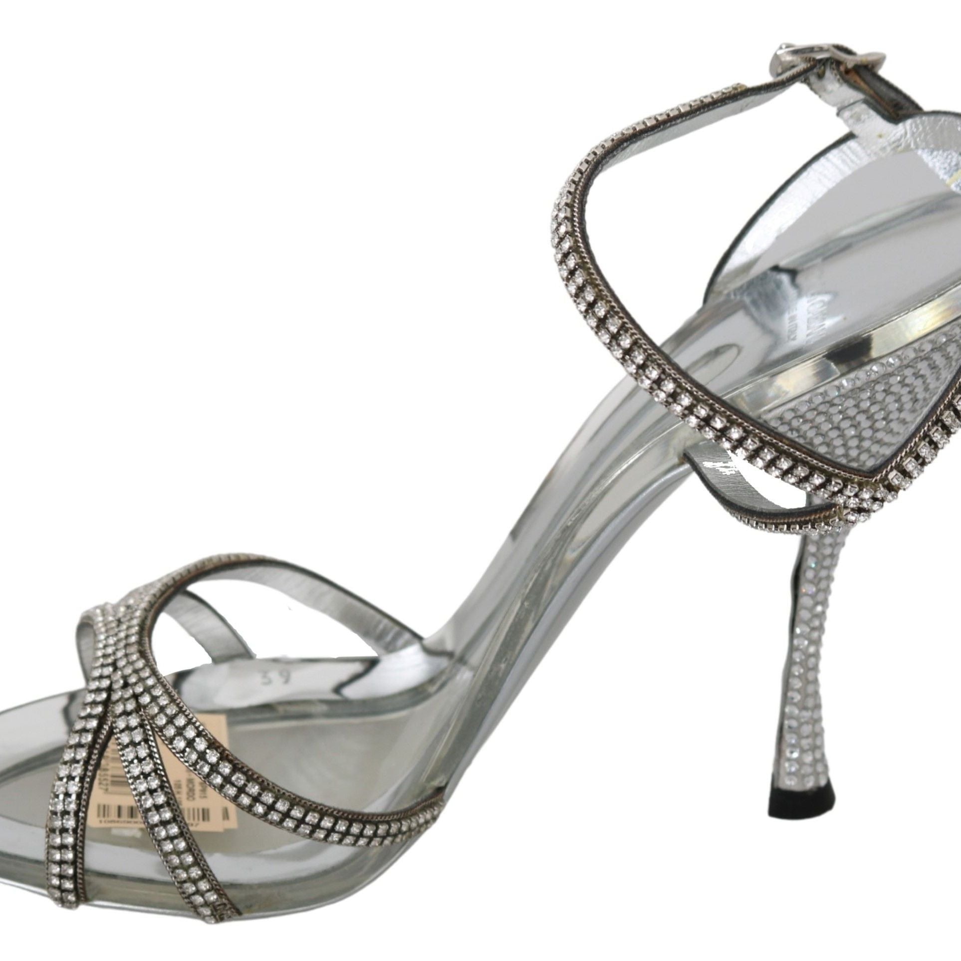 Dolce & Gabbana Silver Crystal Ankle Strap Sandals Shoes