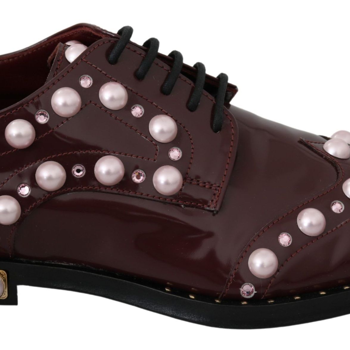 Dolce & Gabbana Bordeaux Leather Crystal Pearls Formal Shoes