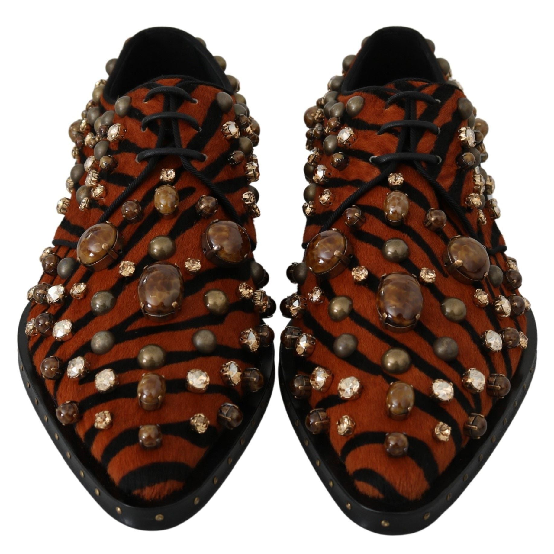 Dolce & Gabbana Orange Pony Hair Crystal Dress Broque Shoes