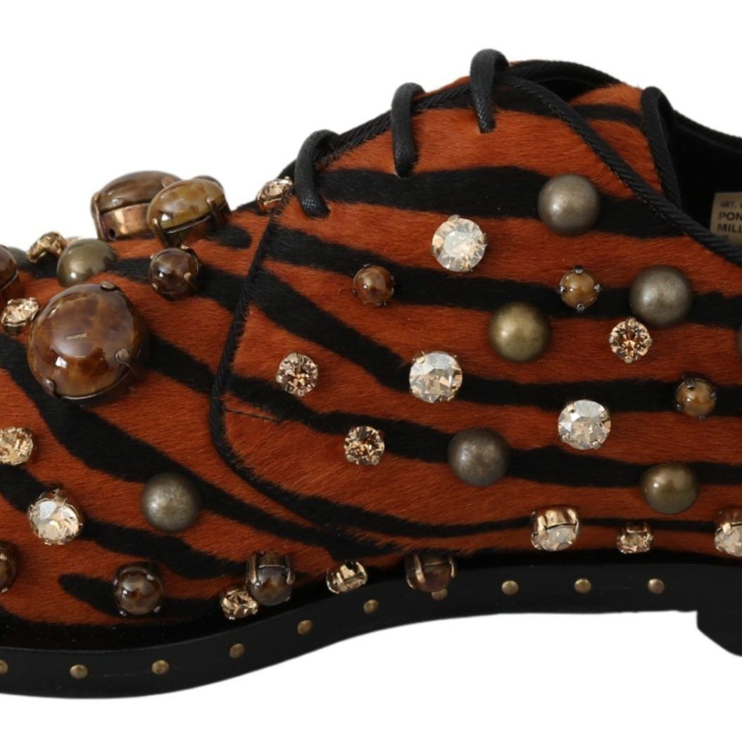 Dolce & Gabbana Orange Pony Hair Crystal Dress Broque Shoes