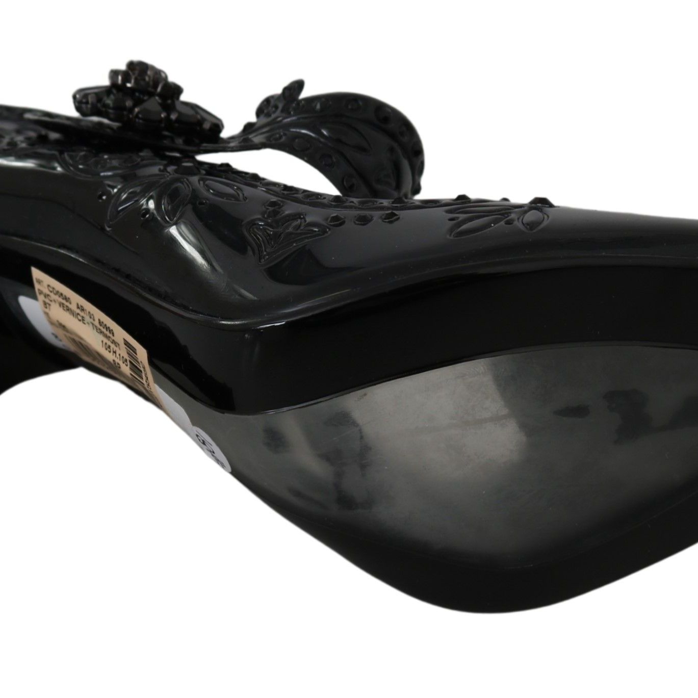 Dolce & Gabbana Black Floral Crystal CINDERELLA Heels Shoes