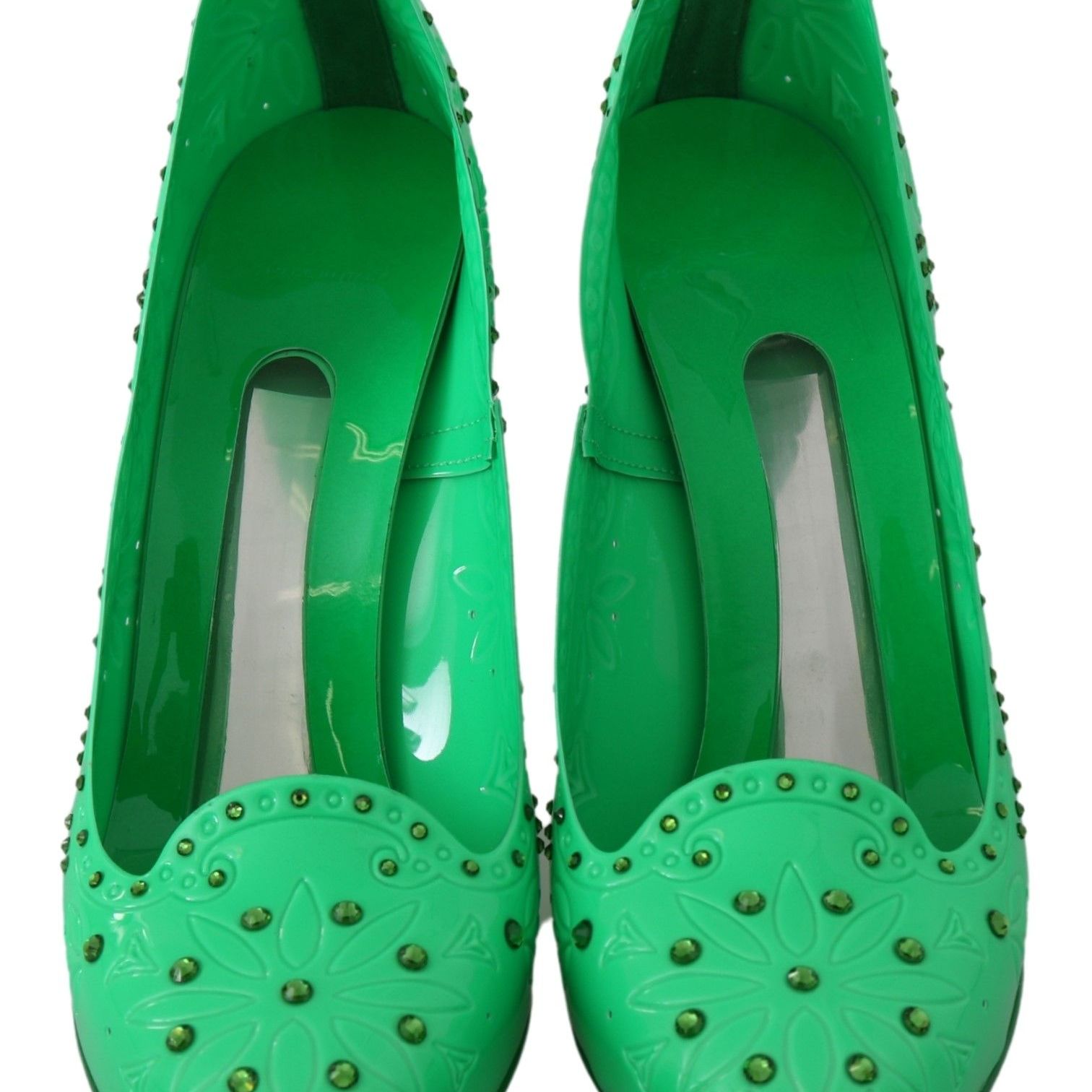 Dolce & Gabbana Green Crystal Floral CINDERELLA Heels Shoes