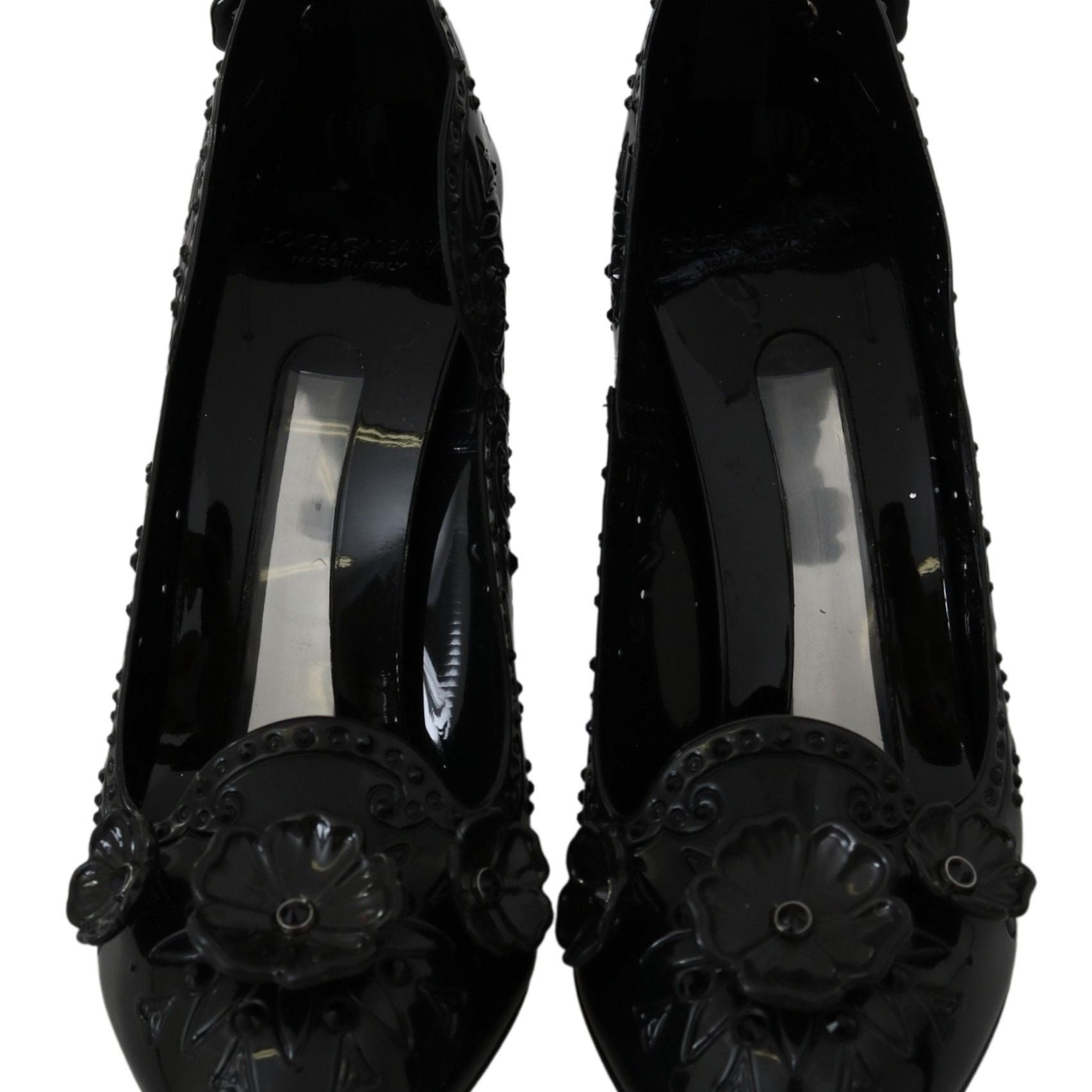 Dolce & Gabbana Black Floral Crystal CINDERELLA Heels Shoes