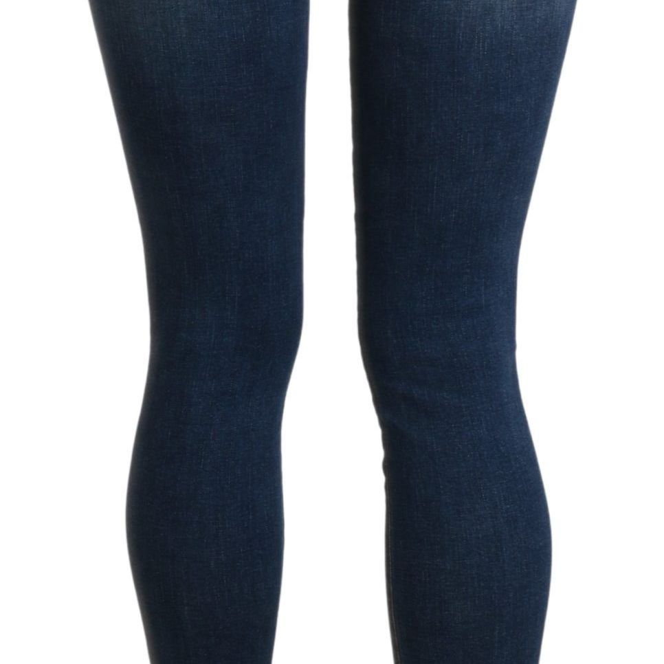 Ermanno Scervino Blue Washed High Waist Skinny Cropped Cotton Jeans
