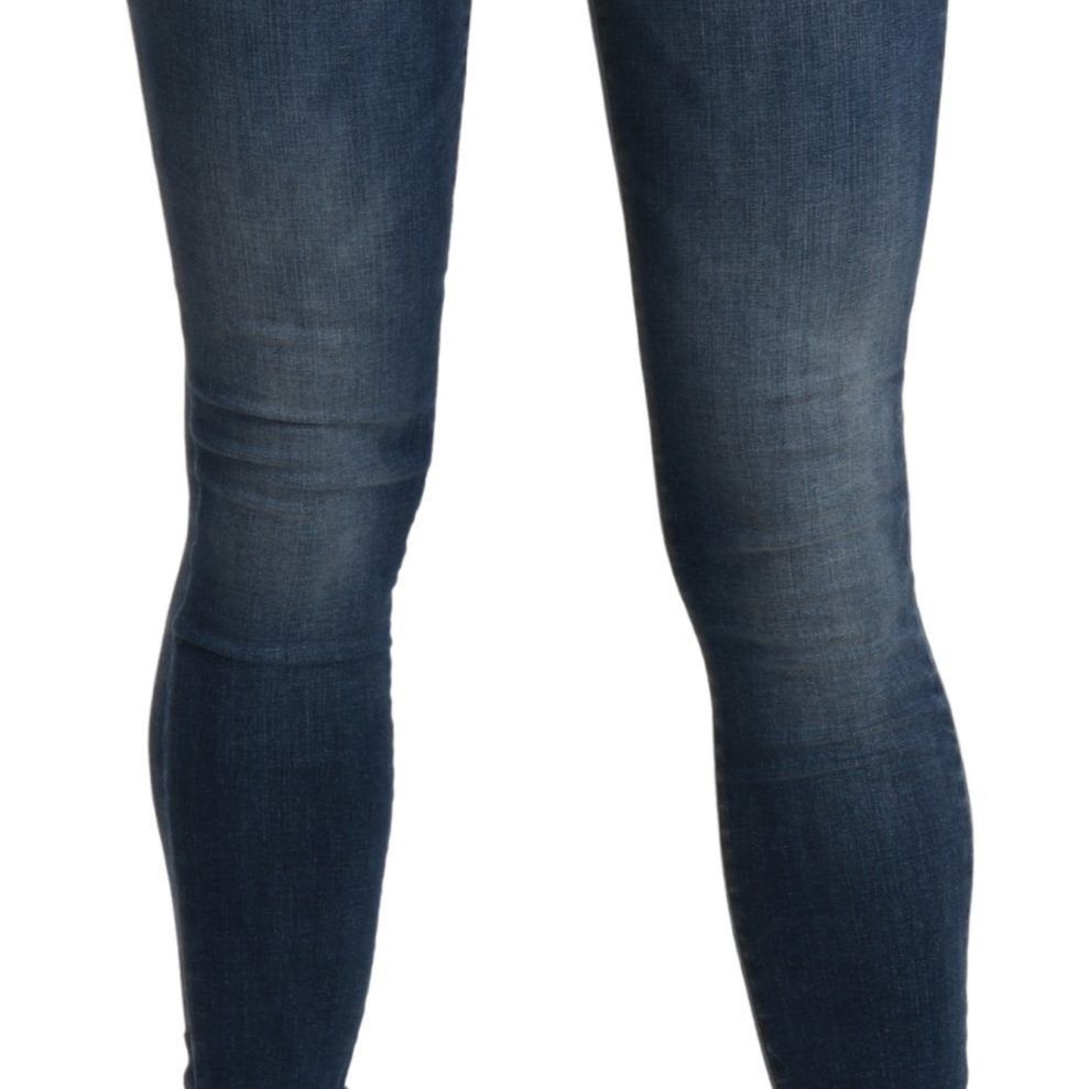 Ermanno Scervino Blue Washed High Waist Skinny Cropped Cotton Jeans