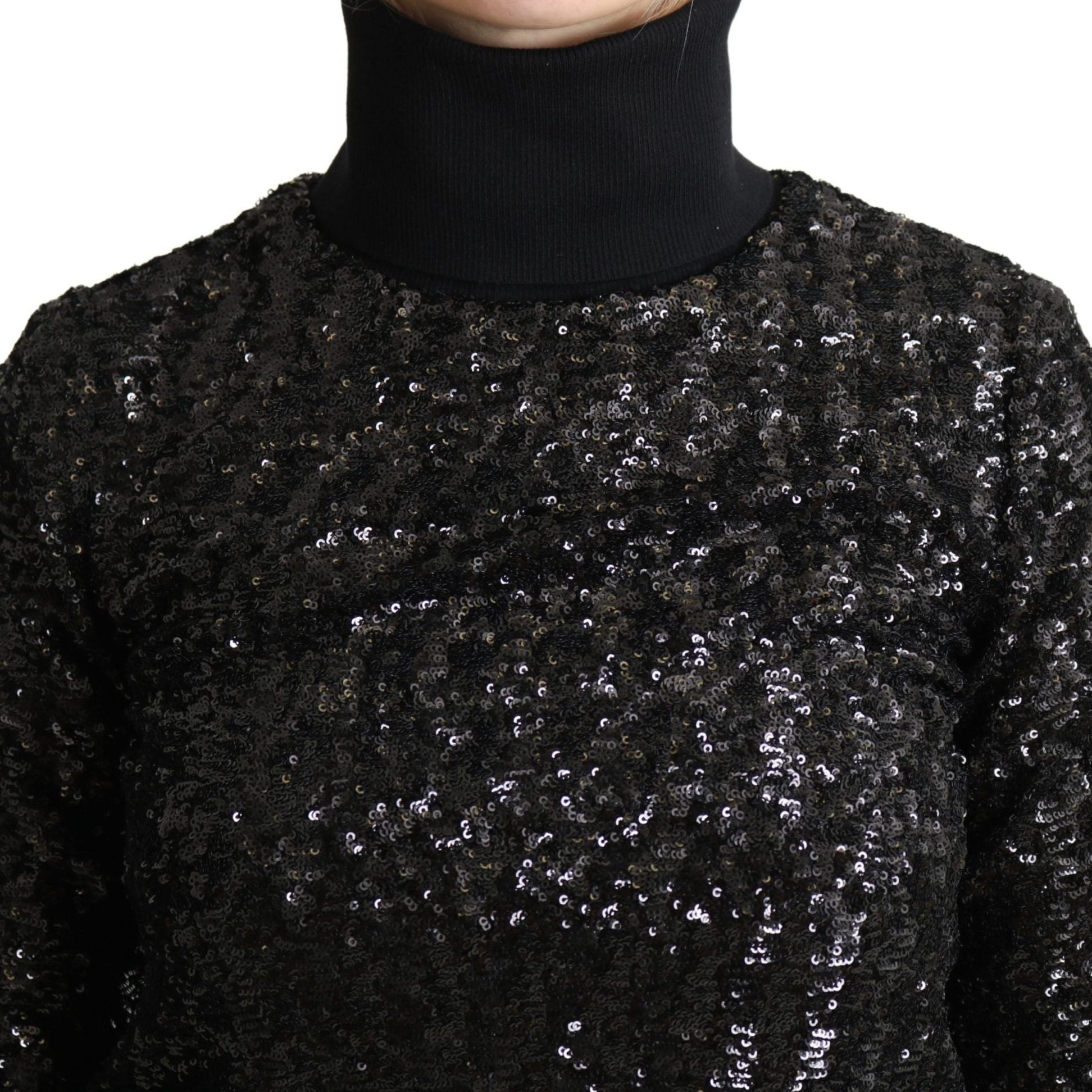 Dolce & Gabbana Black Sequined Knitted Turtle Neck Sweater